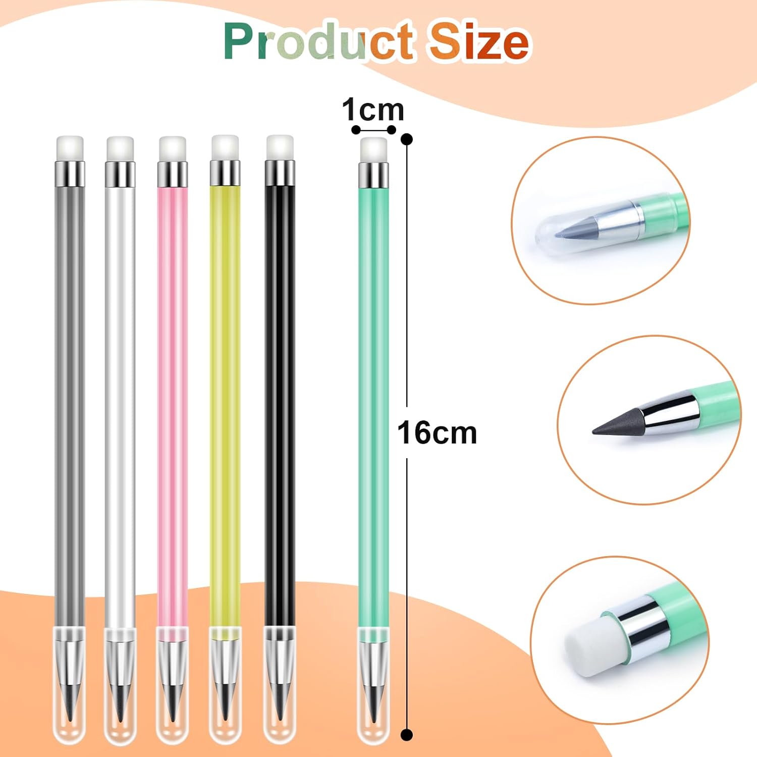 Inkless Pencils with Eraser, Long Lasting Perpetual Pencil Portable Pencil Pen 6 Reusable for Office and Study