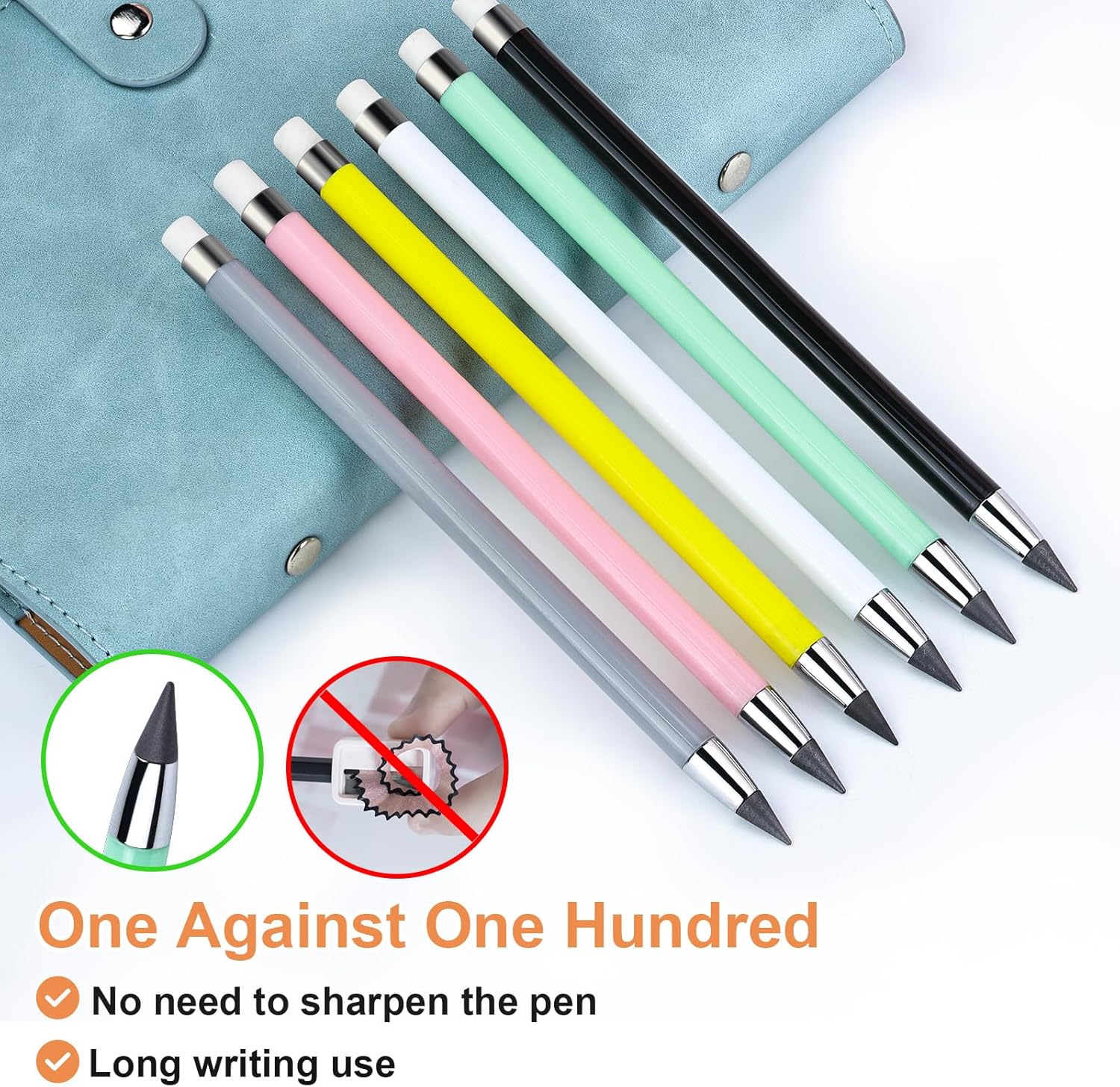 Inkless Pencils with Eraser, Long Lasting Perpetual Pencil Portable Pencil Pen 6 Reusable for Office and Study