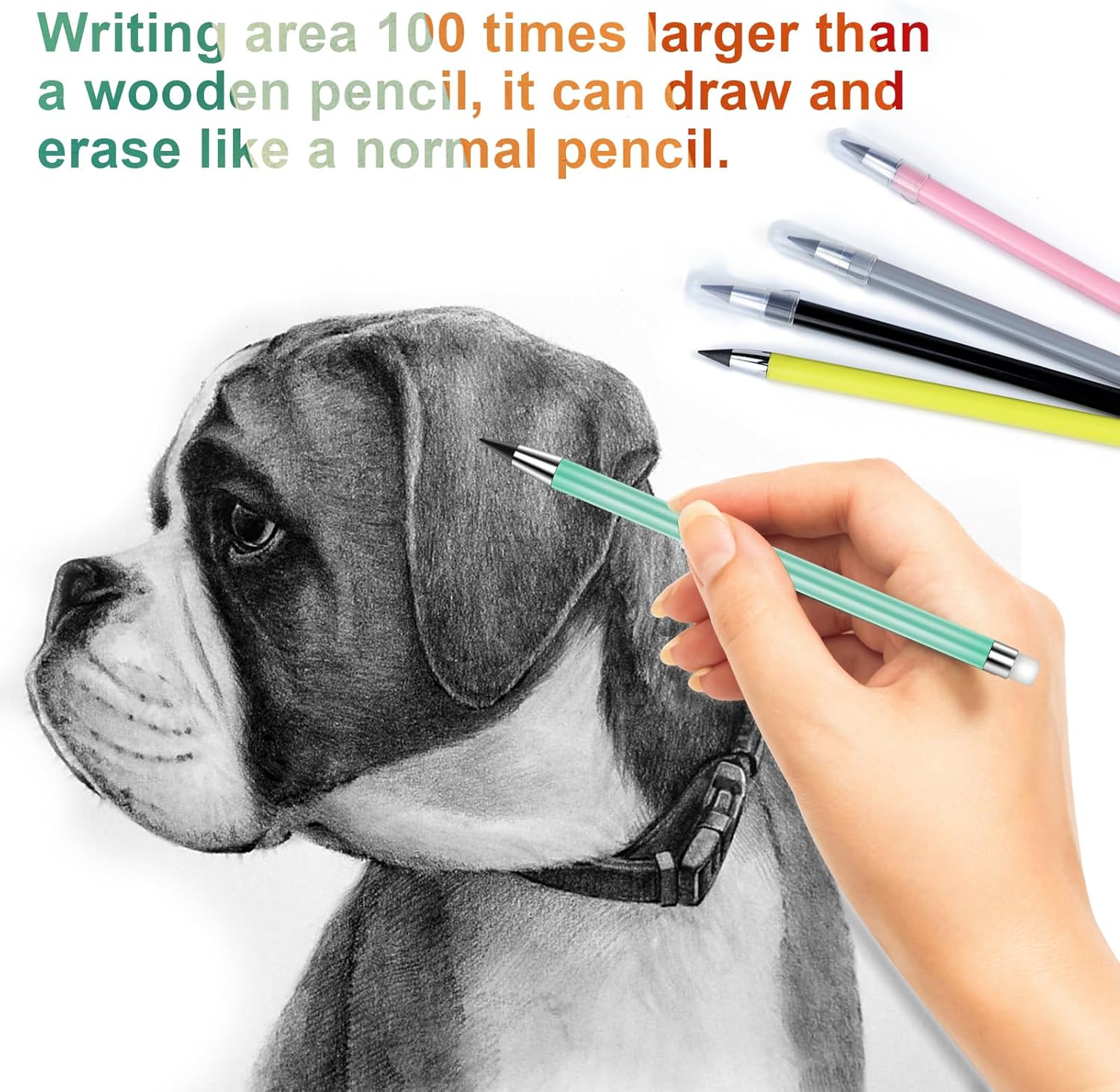Inkless Pencils with Eraser, Long Lasting Perpetual Pencil Portable Pencil Pen 6 Reusable for Office and Study