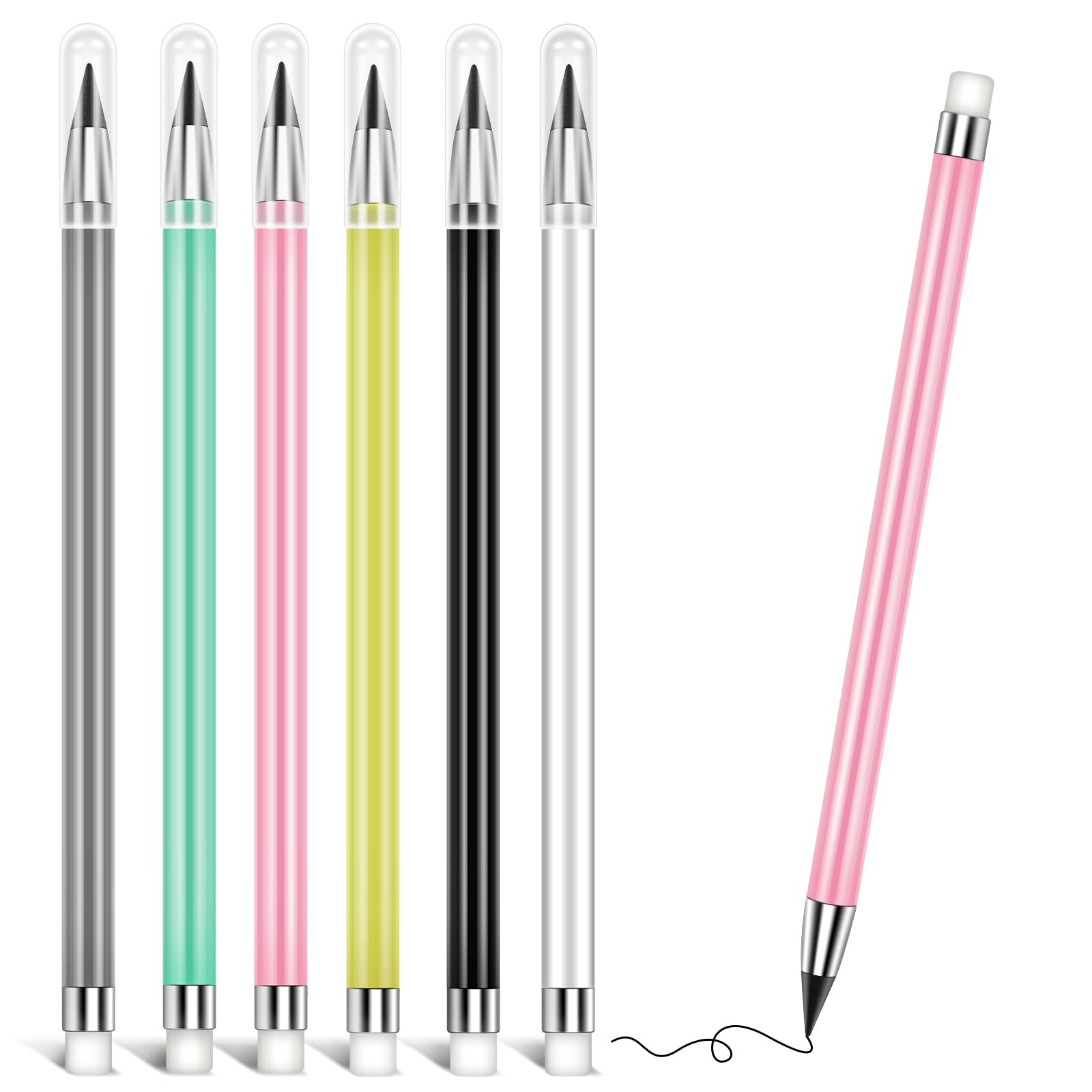 Inkless Pencils with Eraser, Long Lasting Perpetual Pencil Portable Pencil Pen 6 Reusable for Office and Study