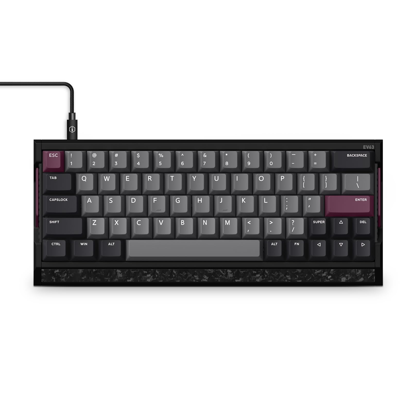 IQUNIX EV63 Hall Effect Magnetic Gaming Keyboard 60% | 0.01mm Rapid Trigger, Adjustable Actuation, 0.125ms Latency, Hot-Swap, SOCD, RGB, Aluminum with Forged Carbon (Dark Purple)