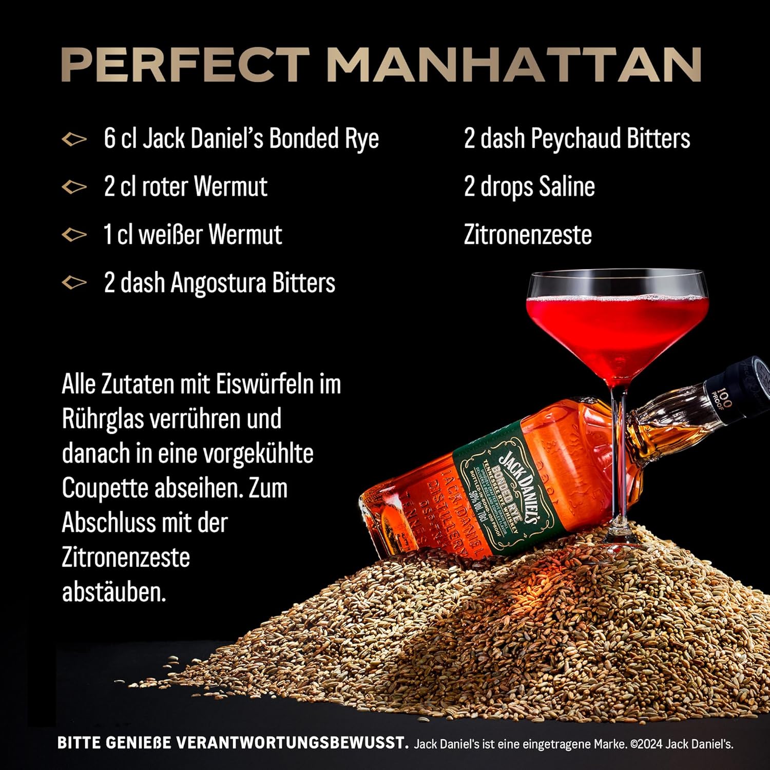 Jack Daniel's Bonded Rye Tennessee Whiskey – Premium American Whiskey, Intense and Authentic Taste, Fruity Flavor, Traditionally Aged, 50% Vol., 70 cl Glass Bottle