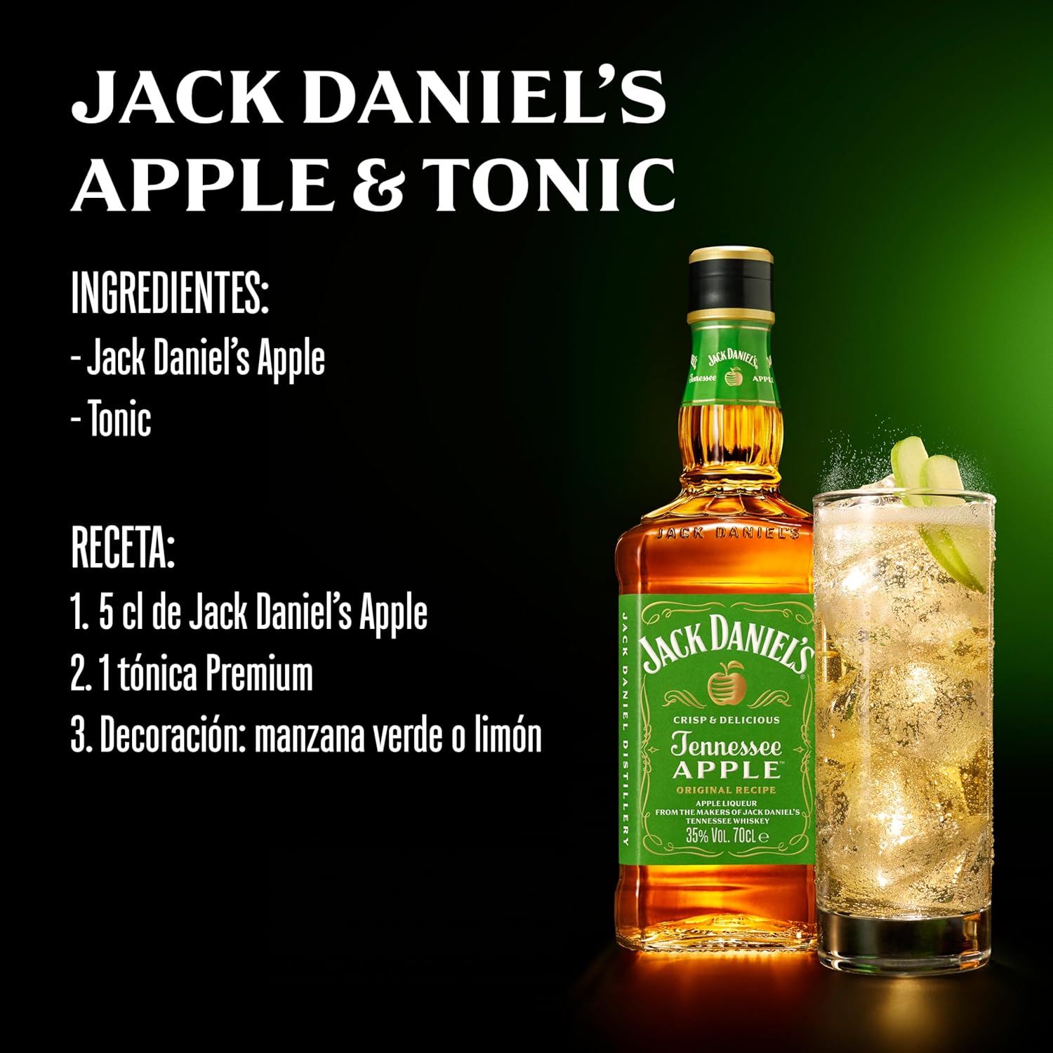 Jack Daniel's Tennessee Apple – Green Apple Whiskey, American Liqueur with a Fresh and Sweet Taste, Natural Crisp Apple Flavor, 35% Vol., 100 cl Glass Bottle Apple 100cl
