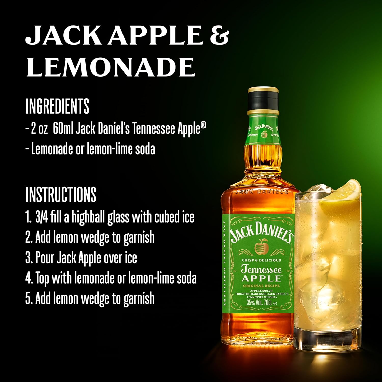 Jack Daniel's Tennessee Apple – Green Apple Whiskey, American Liqueur with a Fresh and Sweet Taste, Natural Crisp Apple Flavor, 35% Vol., 100 cl Glass Bottle Apple 100cl