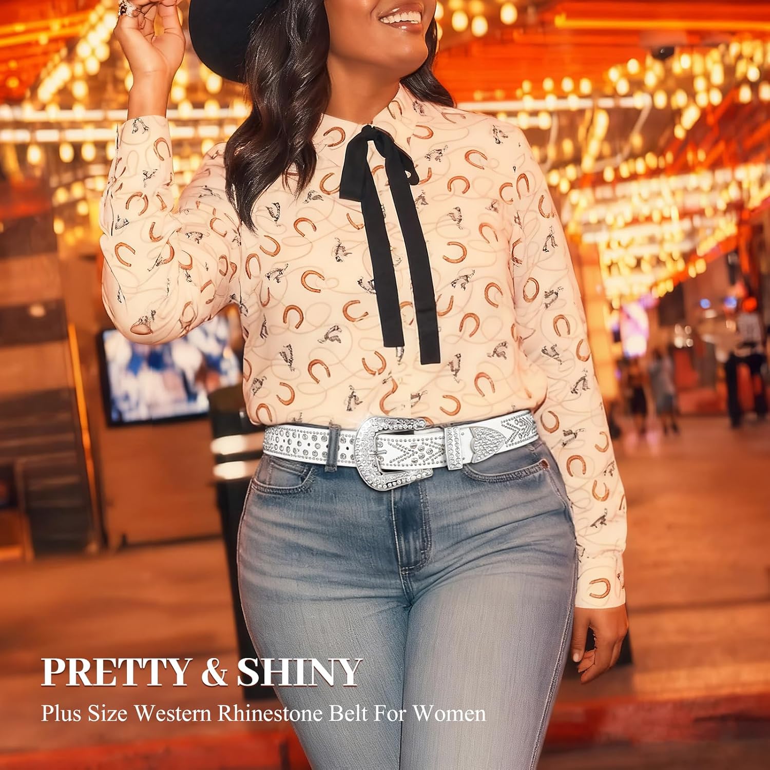 JASGOOD Rhinestones Belt for Women Men Plus Size Western Cowboy Cowgirl Studded Diamond Leather Waist Belt for Jeans Pants Fit size 36"-40" A-silver White