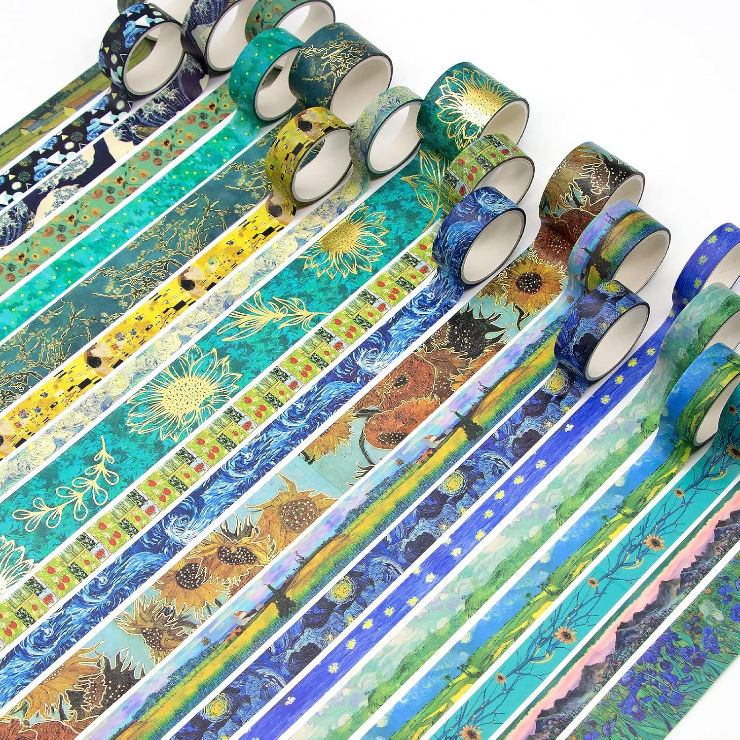 Jniseger Washi Tape Set, 36 Rolls Van Gogh Vintage Gold Washy Tape, Wide Decorative Tape for Journaling, Scrapbooking Supplies, Craft Masking Tape