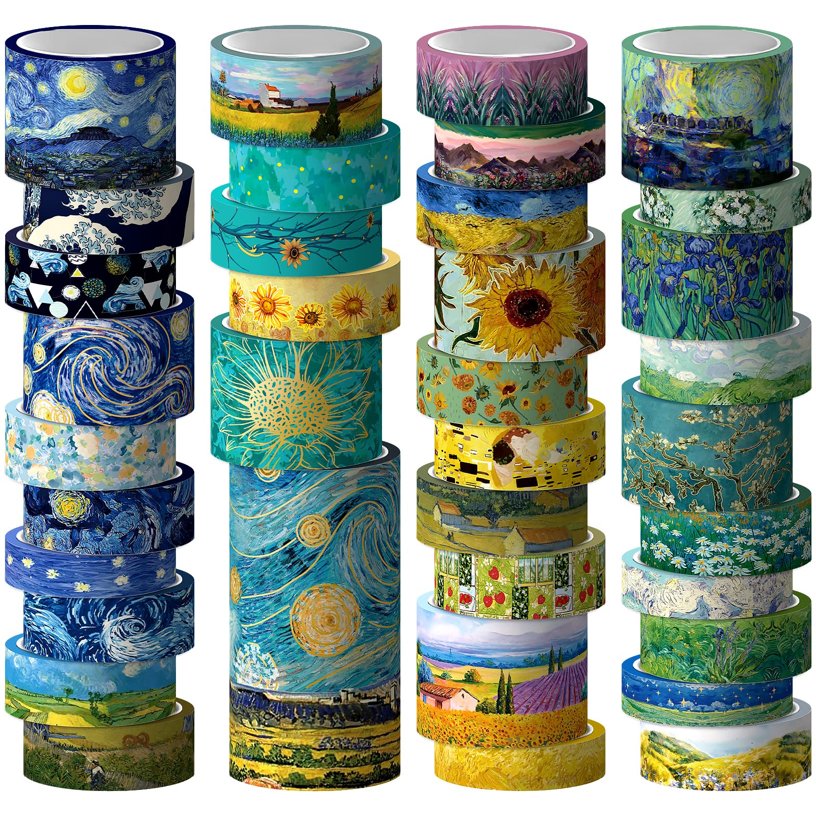 Jniseger Washi Tape Set, 36 Rolls Van Gogh Vintage Gold Washy Tape, Wide Decorative Tape for Journaling, Scrapbooking Supplies, Craft Masking Tape