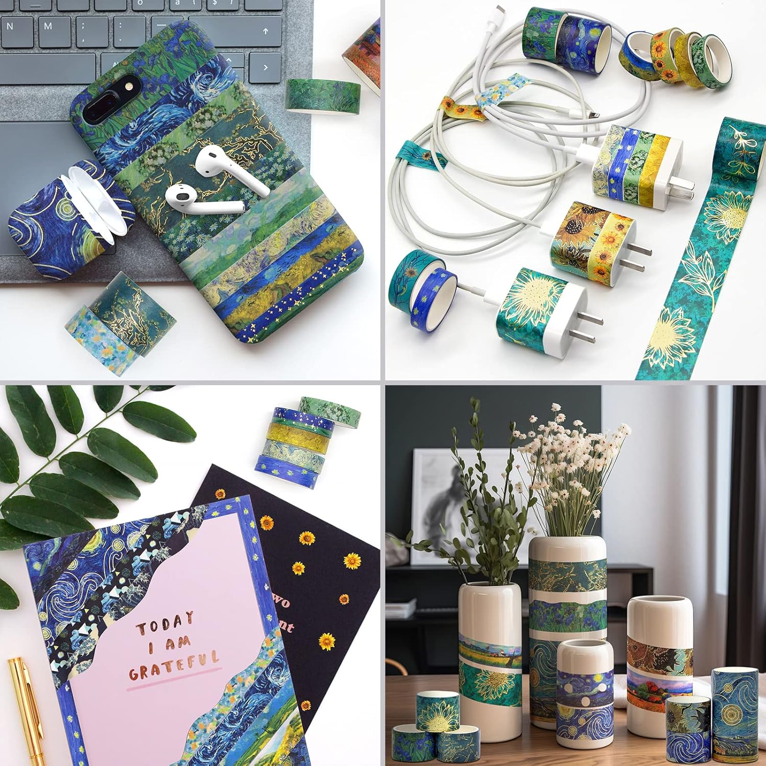 Jniseger Washi Tape Set, 36 Rolls Van Gogh Vintage Gold Washy Tape, Wide Decorative Tape for Journaling, Scrapbooking Supplies, Craft Masking Tape