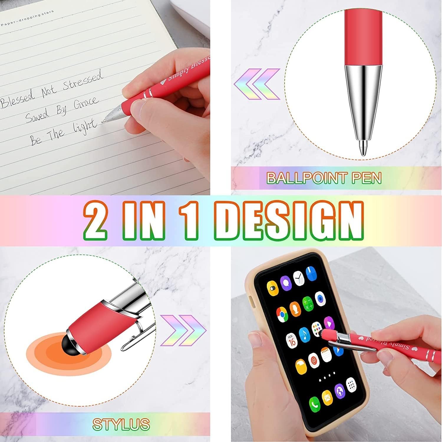 KAHEIGN 20 Pieces Inspirational Ballpoint Pens, 14CM with Motivational Quotes, Metal Touch Screen, Black Ink Stylus Pens for Boss Desk Supplies (10 Positive Styles)