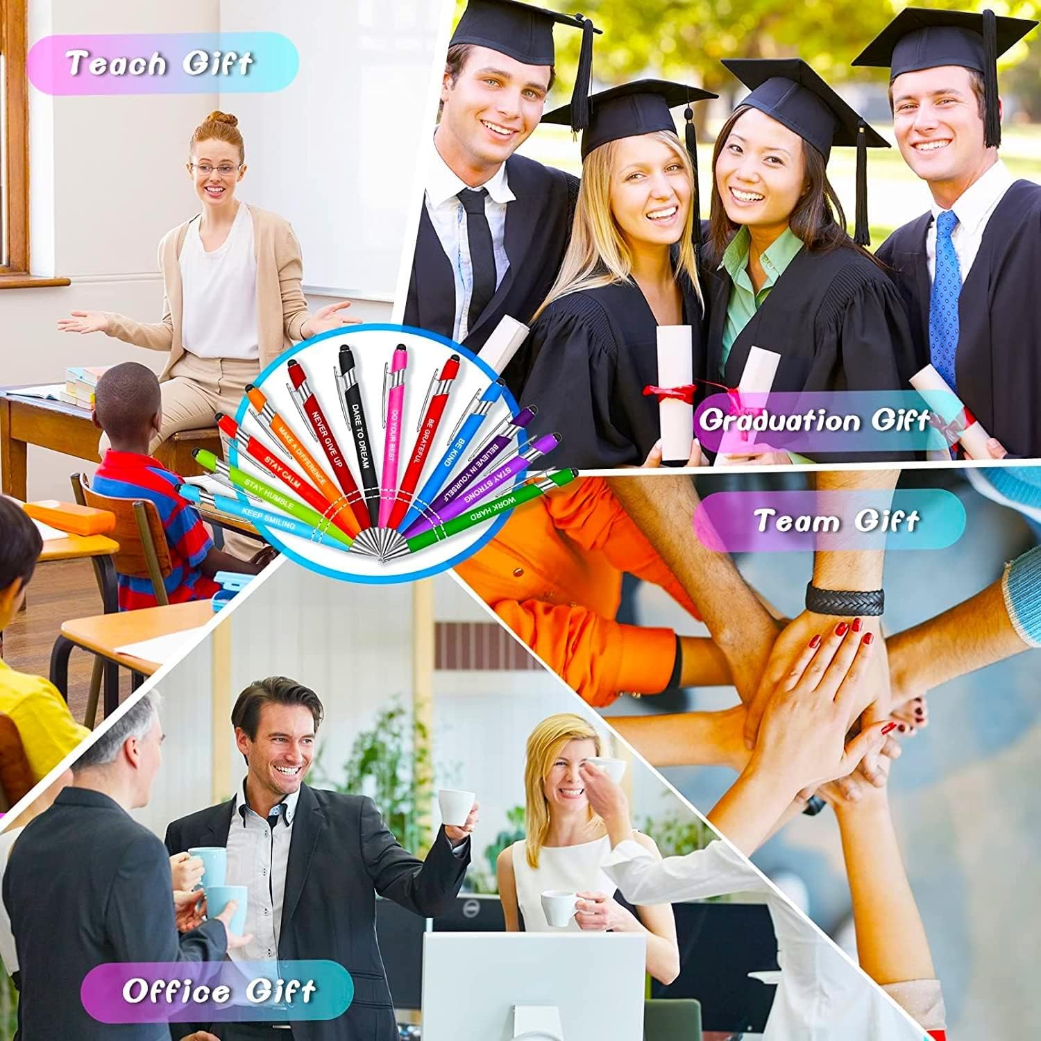 KAHEIGN 20 Pieces Inspirational Ballpoint Pens, 14CM with Motivational Quotes, Metal Touch Screen, Black Ink Stylus Pens for Boss Desk Supplies (10 Positive Styles)