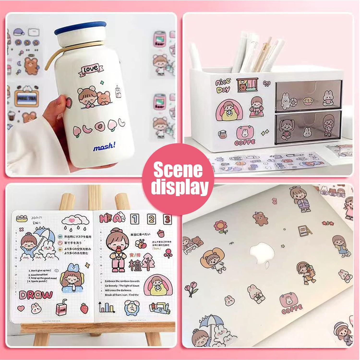 Kawaii Stickers 100 Pieces Notebook Stickers for Girls Cute Kawaii Stickers to Decorate Diaries and Notebooks (in a Pretty Box)