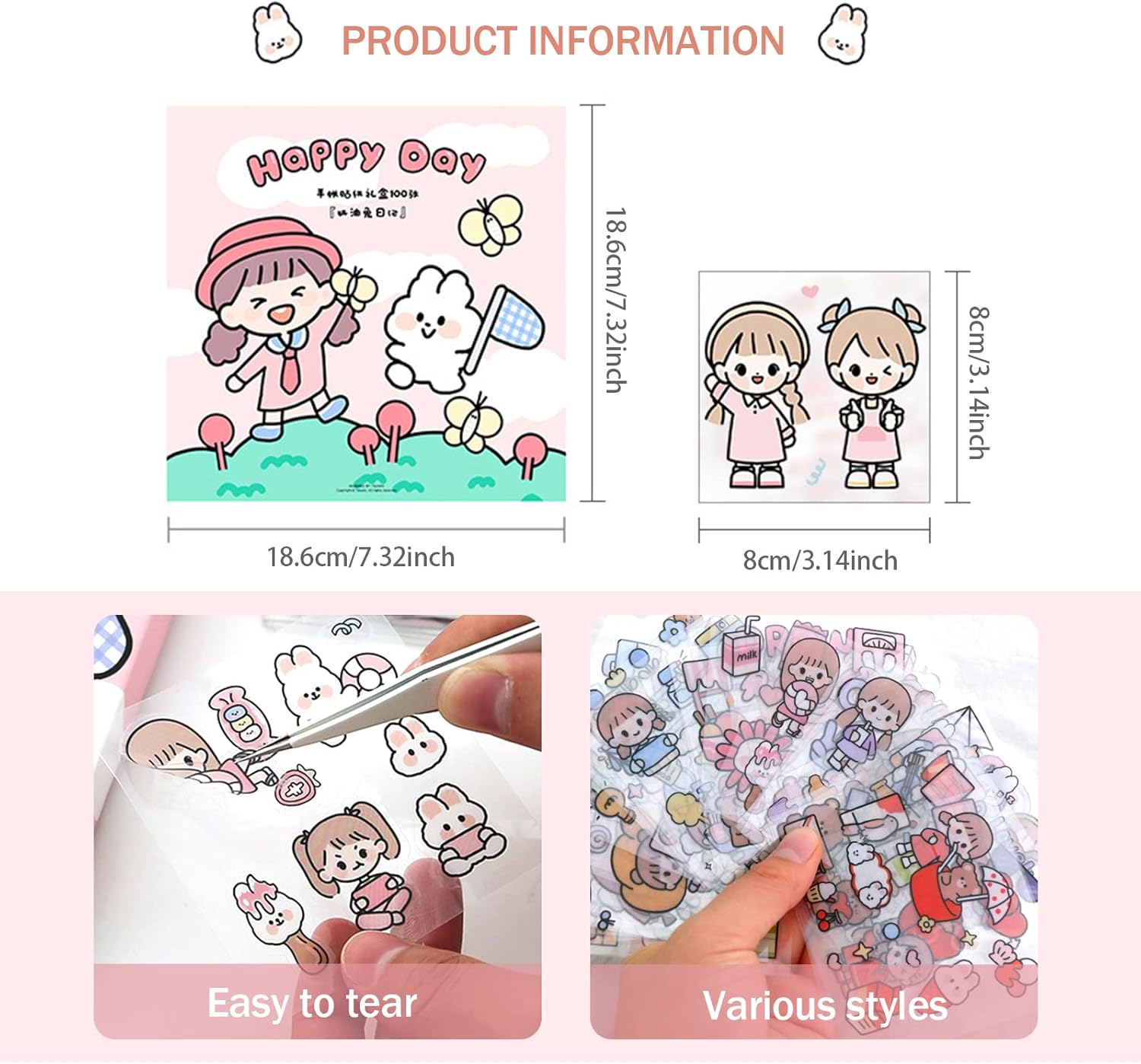 Kawaii Stickers 100 Pieces Notebook Stickers for Girls Cute Kawaii Stickers to Decorate Diaries and Notebooks (in a Pretty Box)