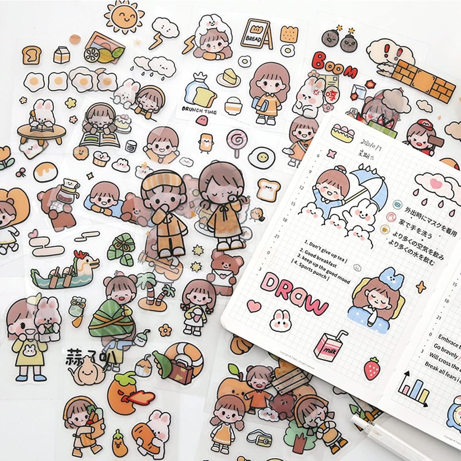 Kawaii Stickers 100 Pieces Notebook Stickers for Girls Cute Kawaii Stickers to Decorate Diaries and Notebooks (in a Pretty Box)