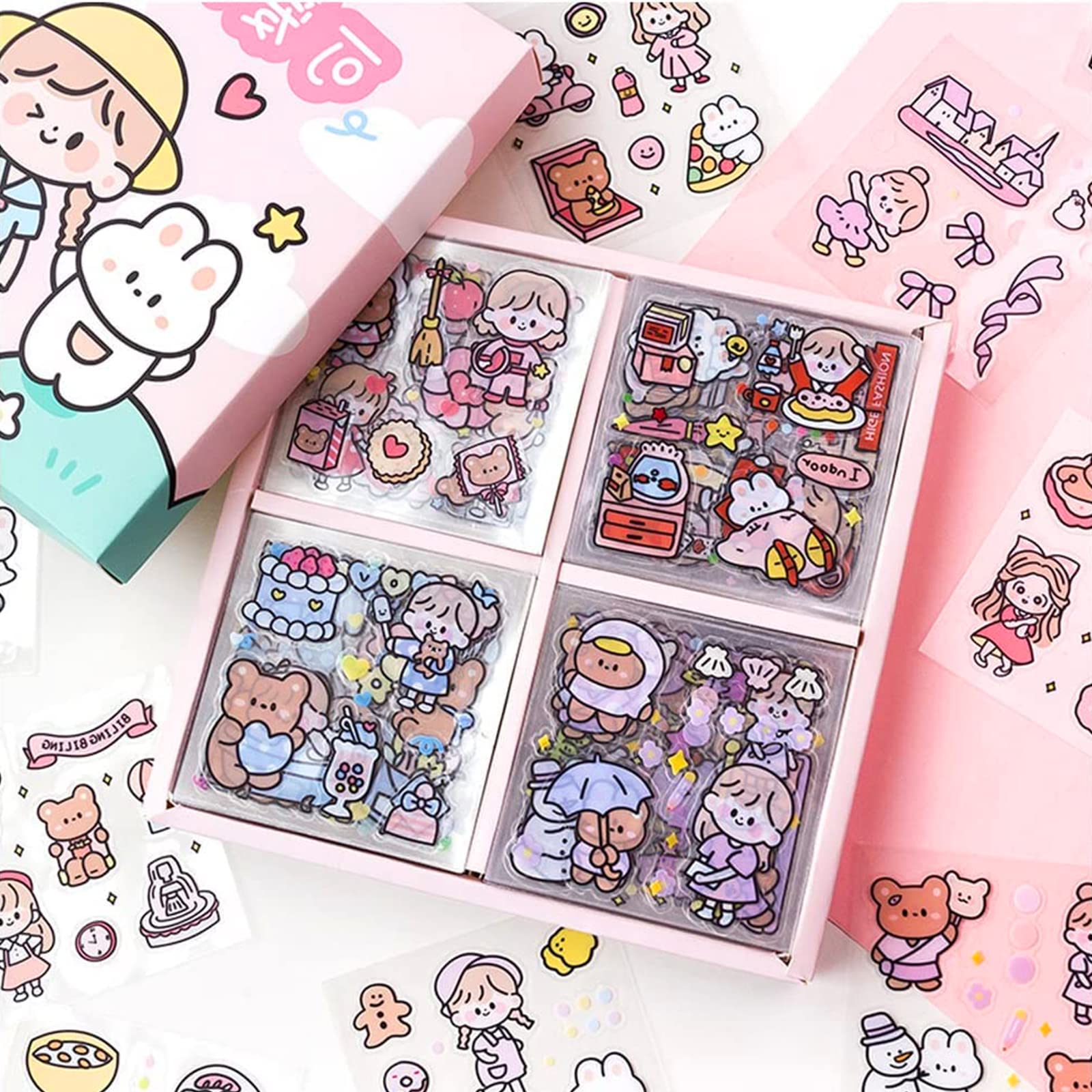 Kawaii Stickers 100 Pieces Notebook Stickers for Girls Cute Kawaii Stickers to Decorate Diaries and Notebooks (in a Pretty Box)