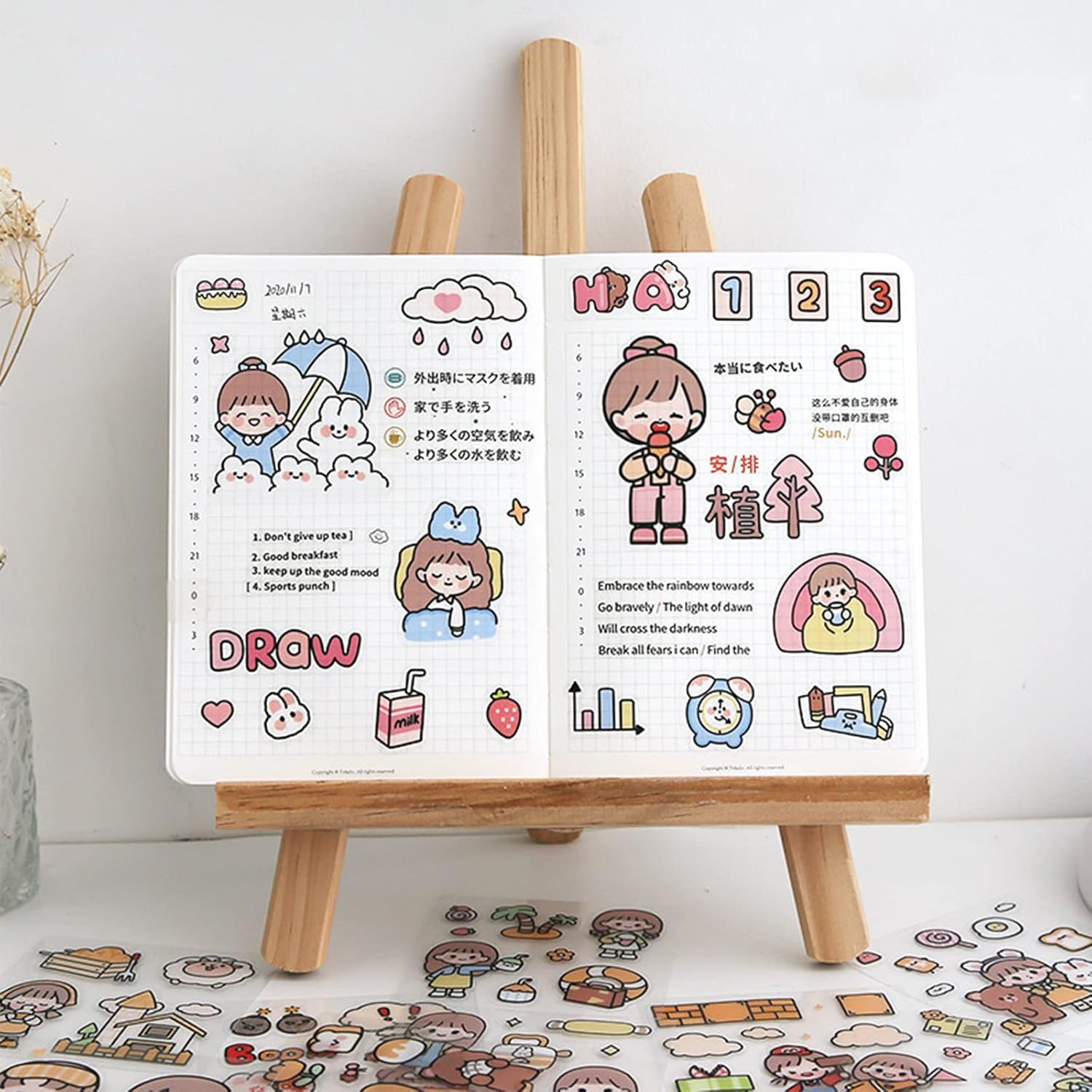 Kawaii Stickers 100 Pieces Notebook Stickers for Girls Cute Kawaii Stickers to Decorate Diaries and Notebooks (in a Pretty Box)