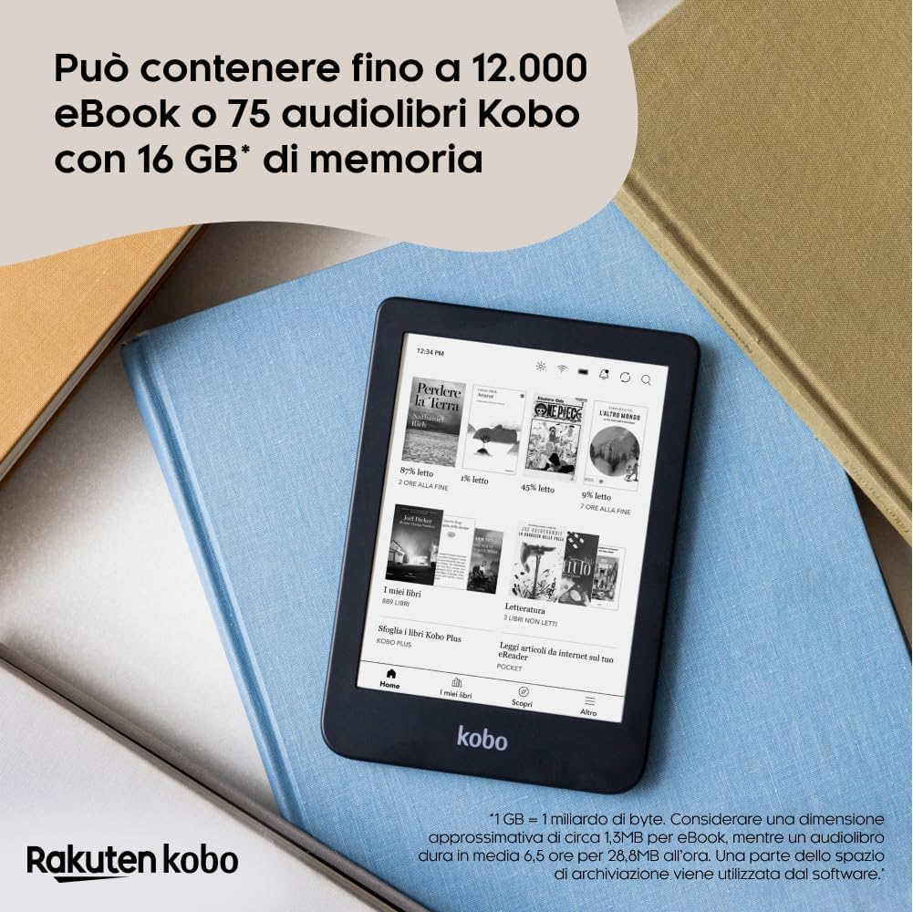 Kobo Clara 2E | eReaders | 6" HD anti-glare touchscreen | ComfortLight PRO blue light reduction | Adjustable brightness | WiFi | 16 GB storage | Paper and Ink technology | Deep Ocean Blue
