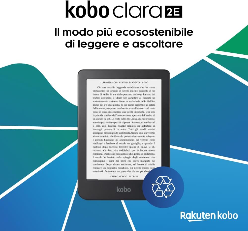 Kobo Clara 2E | eReaders | 6" HD anti-glare touchscreen | ComfortLight PRO blue light reduction | Adjustable brightness | WiFi | 16 GB storage | Paper and Ink technology | Deep Ocean Blue