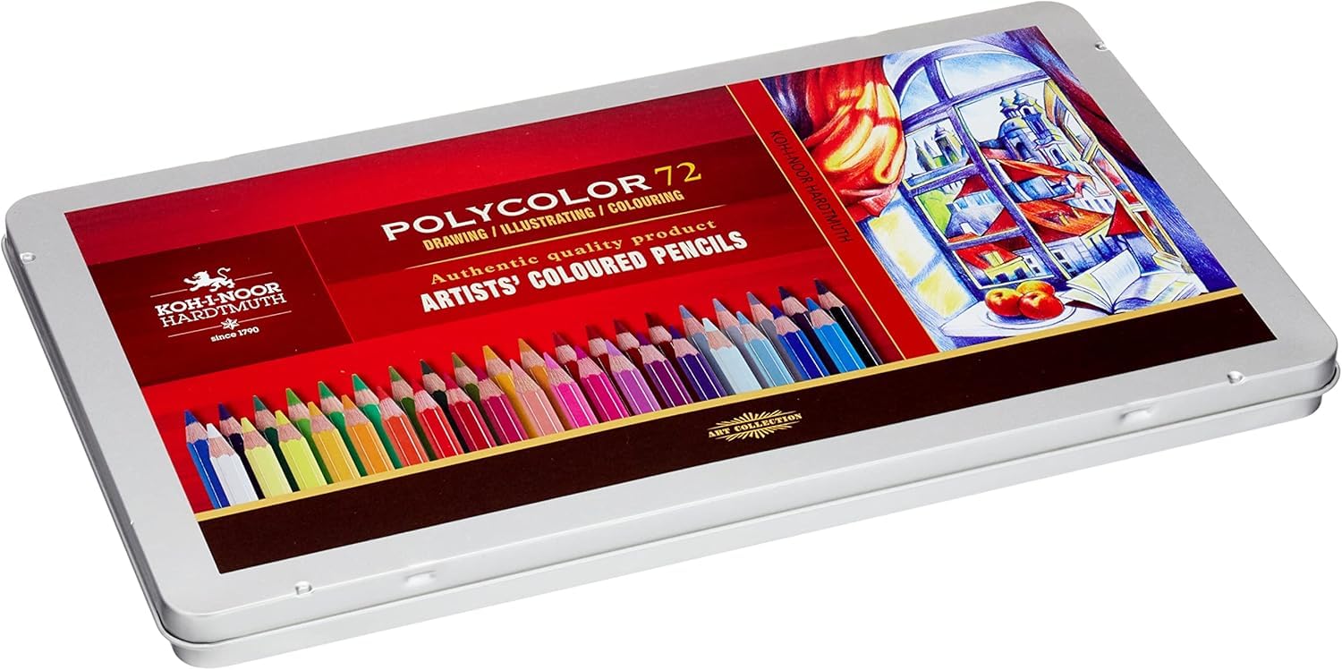 Koh-I-Noor - Set of 72 Best Quality Polycolor Drawing Colored Pencils in Metal Gift Box, Multi-Colour