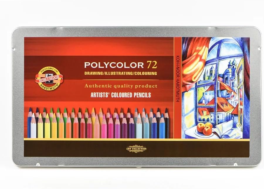 Koh-I-Noor - Set of 72 Best Quality Polycolor Drawing Colored Pencils in Metal Gift Box, Multi-Colour