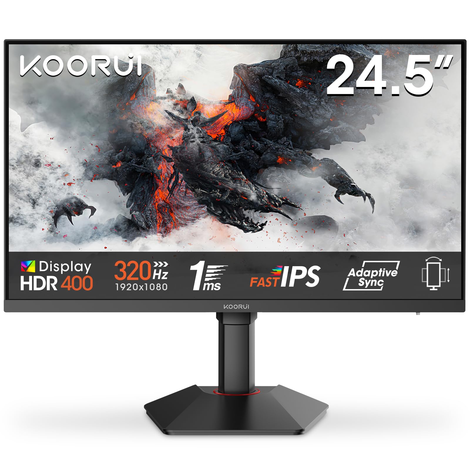 KOORUI G2511E Gaming Monitor 25 Inch, FHD 320Hz, 1ms, HDR400, Fast IPS, Adaptive Sync, VESA 75x75mm, ergonomic adjustment 25 Inch IPS/FHD/320Hz