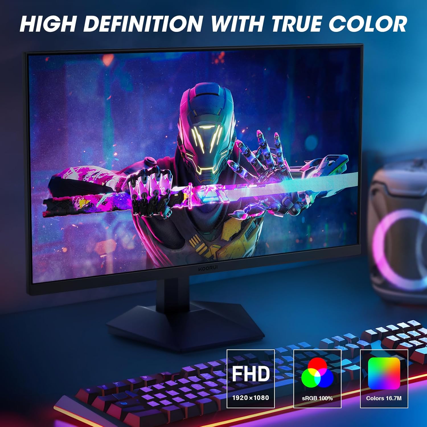 KOORUI Gaming Monitor 27 Inch, PC Screen 240Hz, FHD, 1ms, Adaptive Sync (1920 x 1080p, DCI-P3 90%, SRGB 100%, HDMI, DisplayPort, VESA 75x75) 240Hz FHD 27 Inch