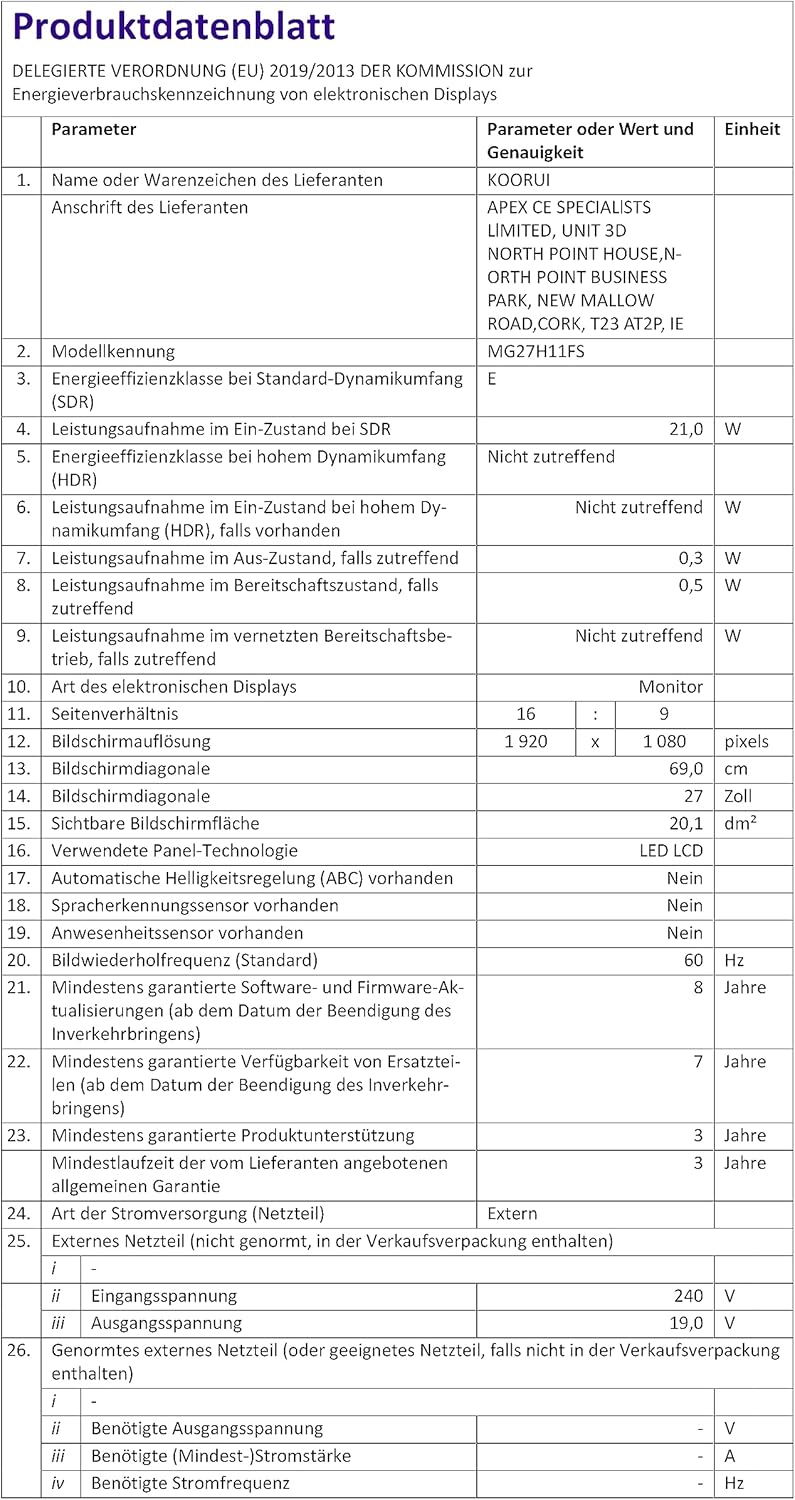 KOORUI Gaming Monitor 27 Inch, PC Screen 240Hz, FHD, 1ms, Adaptive Sync (1920 x 1080p, DCI-P3 90%, SRGB 100%, HDMI, DisplayPort, VESA 75x75) 240Hz FHD 27 Inch