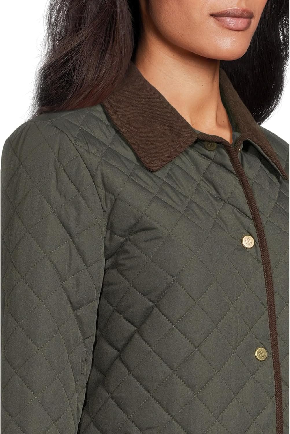 Lauren Ralph Lauren womens Quilt With Corduroy Collar X-Large Litchfield Loden