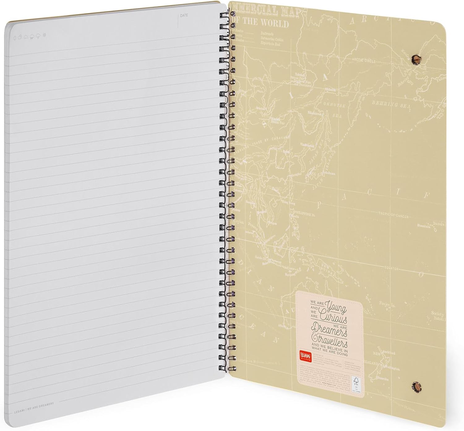 Legami - Ruled Notebook with Spiral - A4 Format, Spiral Notebook Maxi, Contains 1 Sheet of Stickers, 160 Detachable Pages, in FSC Paper, Elastic Closure, 21 x 29 cm, Travel Theme