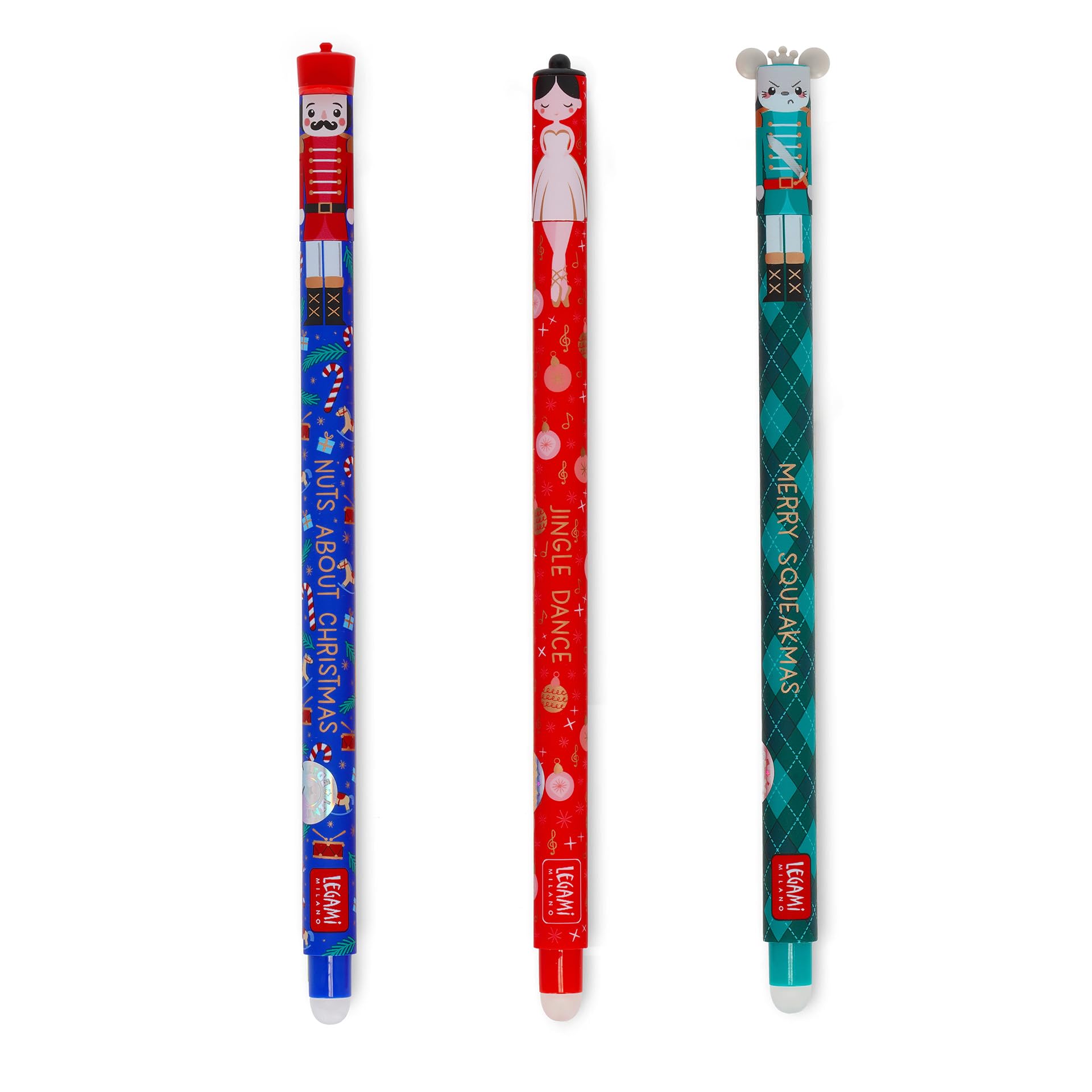 Legami - Set of 3 Erasable Gel Pens, Christmas Edition, Pens with Thermosensitive Erasable Ink, Red, Blue, Green, Christmas Erasable Pen, Erases Without Consuming the XMAS Sheet