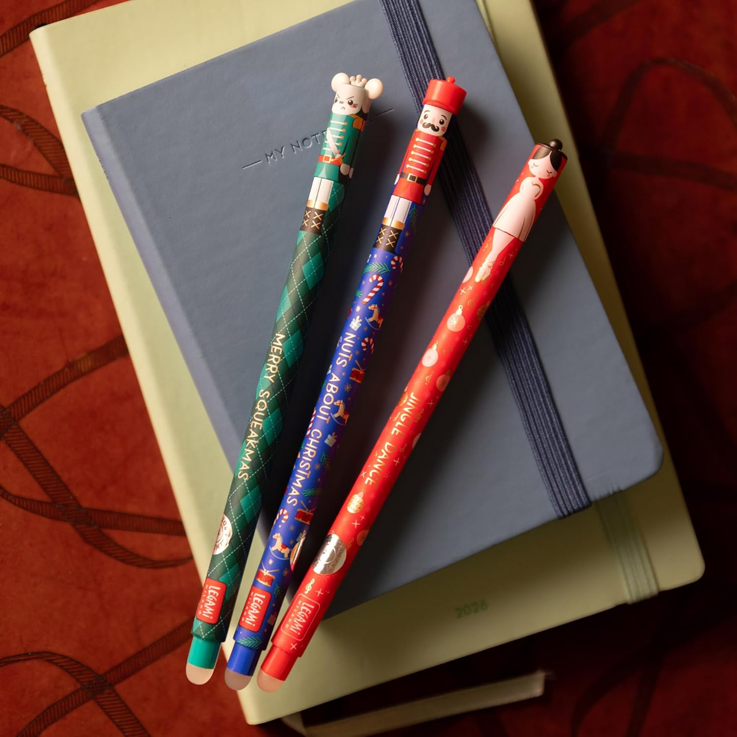 Legami - Set of 3 Erasable Gel Pens, Christmas Edition, Pens with Thermosensitive Erasable Ink, Red, Blue, Green, Christmas Erasable Pen, Erases Without Consuming the XMAS Sheet