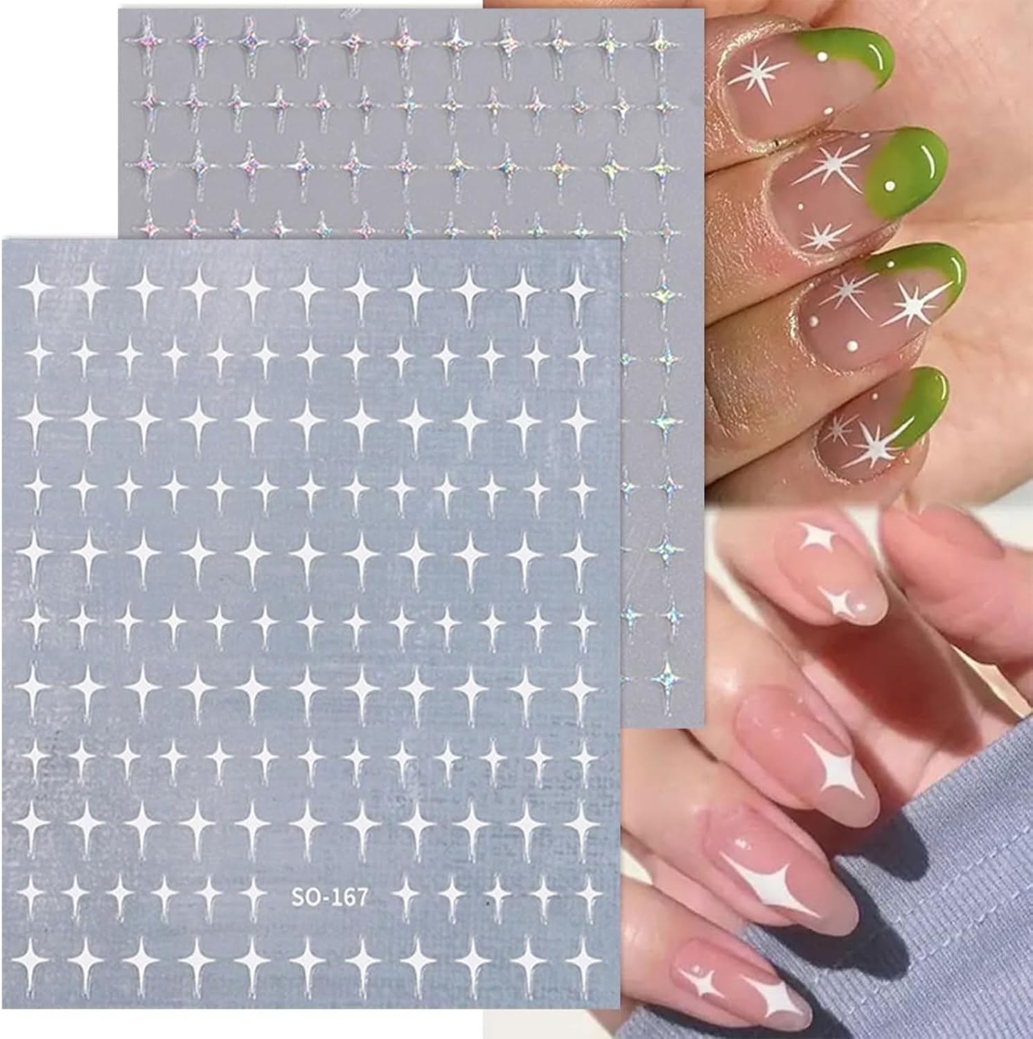 Lilbitty 6 Pieces 3D Glitter Nail Art Stickers Shiny Gold Silver White Black Stars