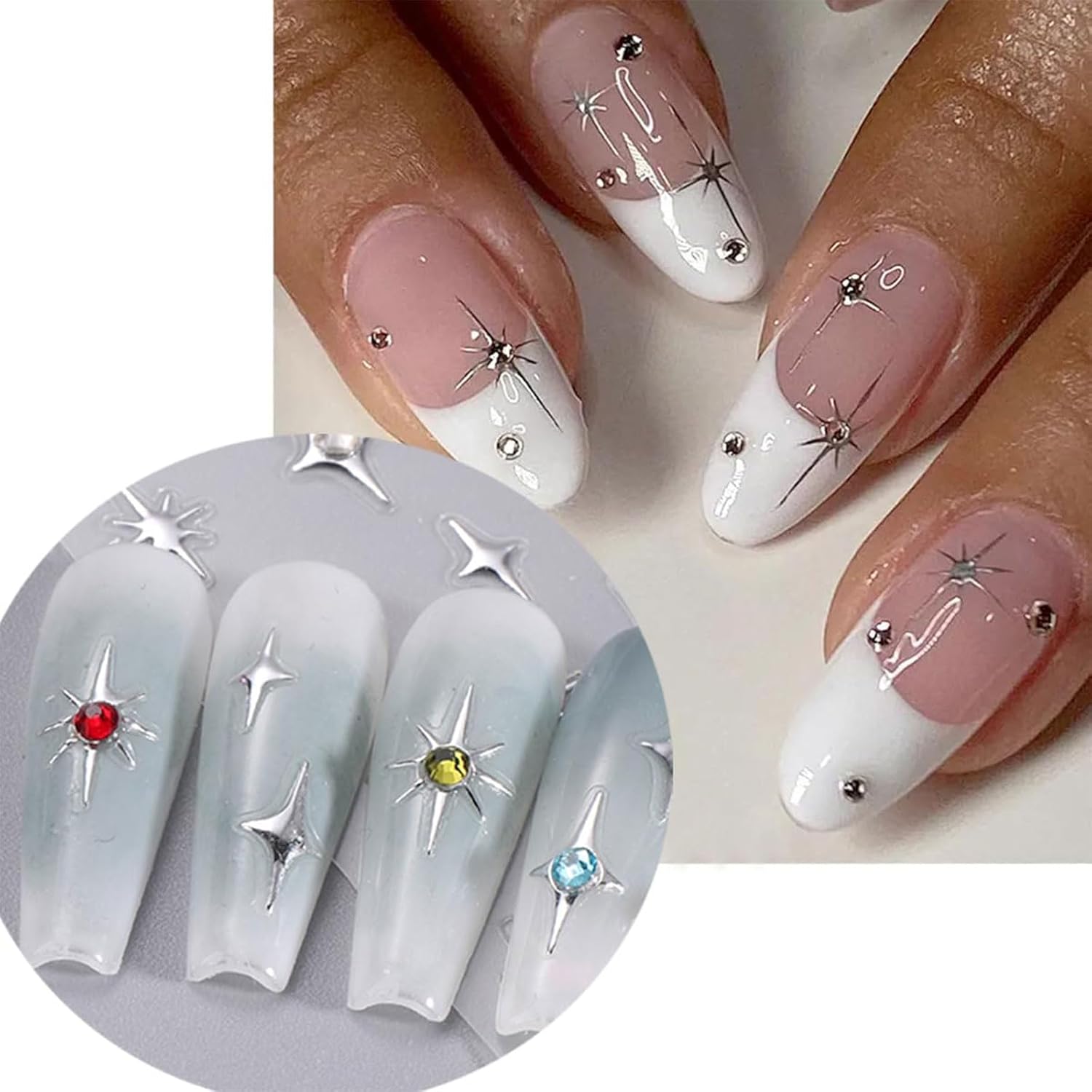 Lilbitty 6 Pieces 3D Glitter Nail Art Stickers Shiny Gold Silver White Black Stars