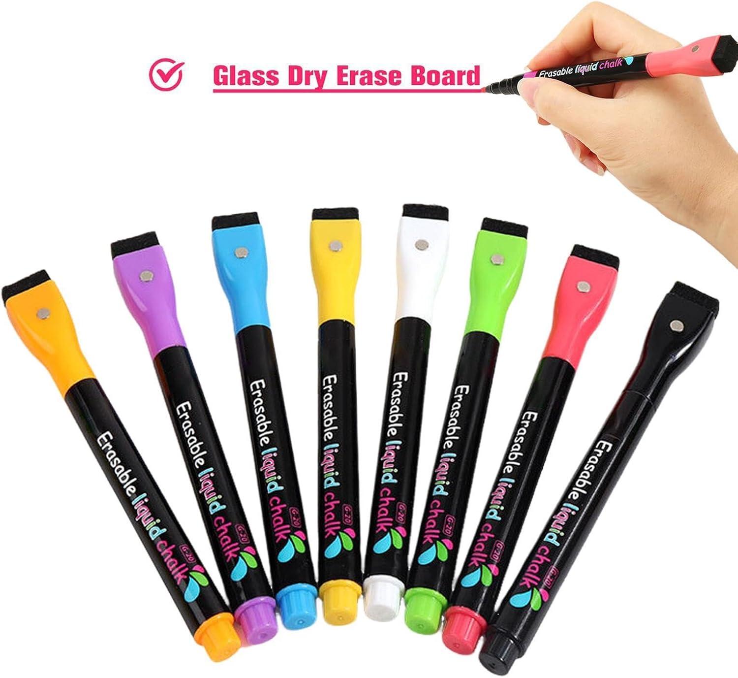 Liquid Chalk Markers, 8 Pcs Water Soluble Fluorescent Markers, 1mm Fine Tip, Dry Erase, for LED Light Board, Erasable