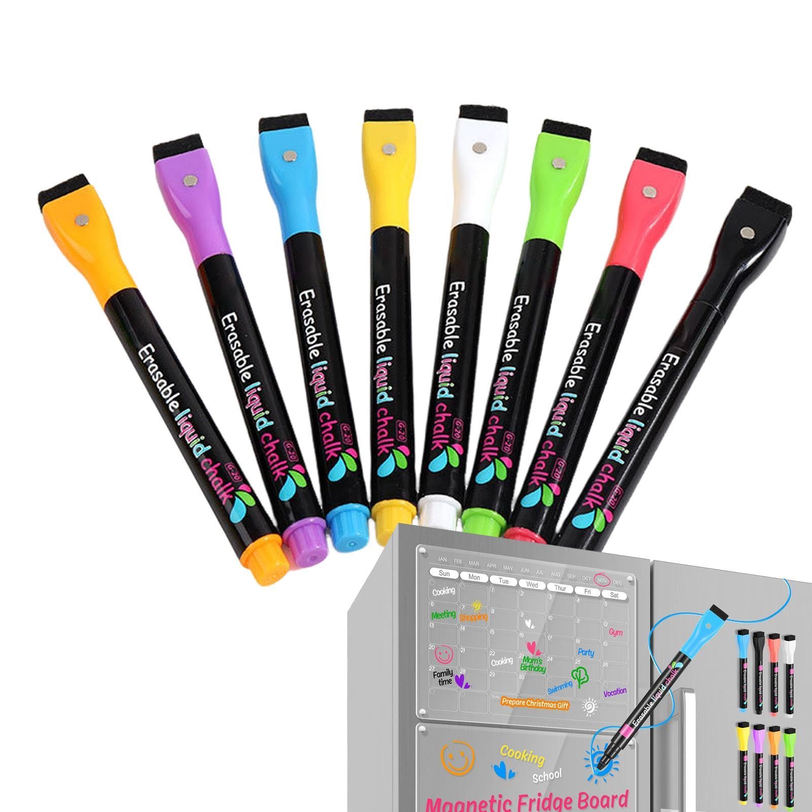 Liquid Chalk Markers, 8 Pcs Water Soluble Fluorescent Markers, 1mm Fine Tip, Dry Erase, for LED Light Board, Erasable