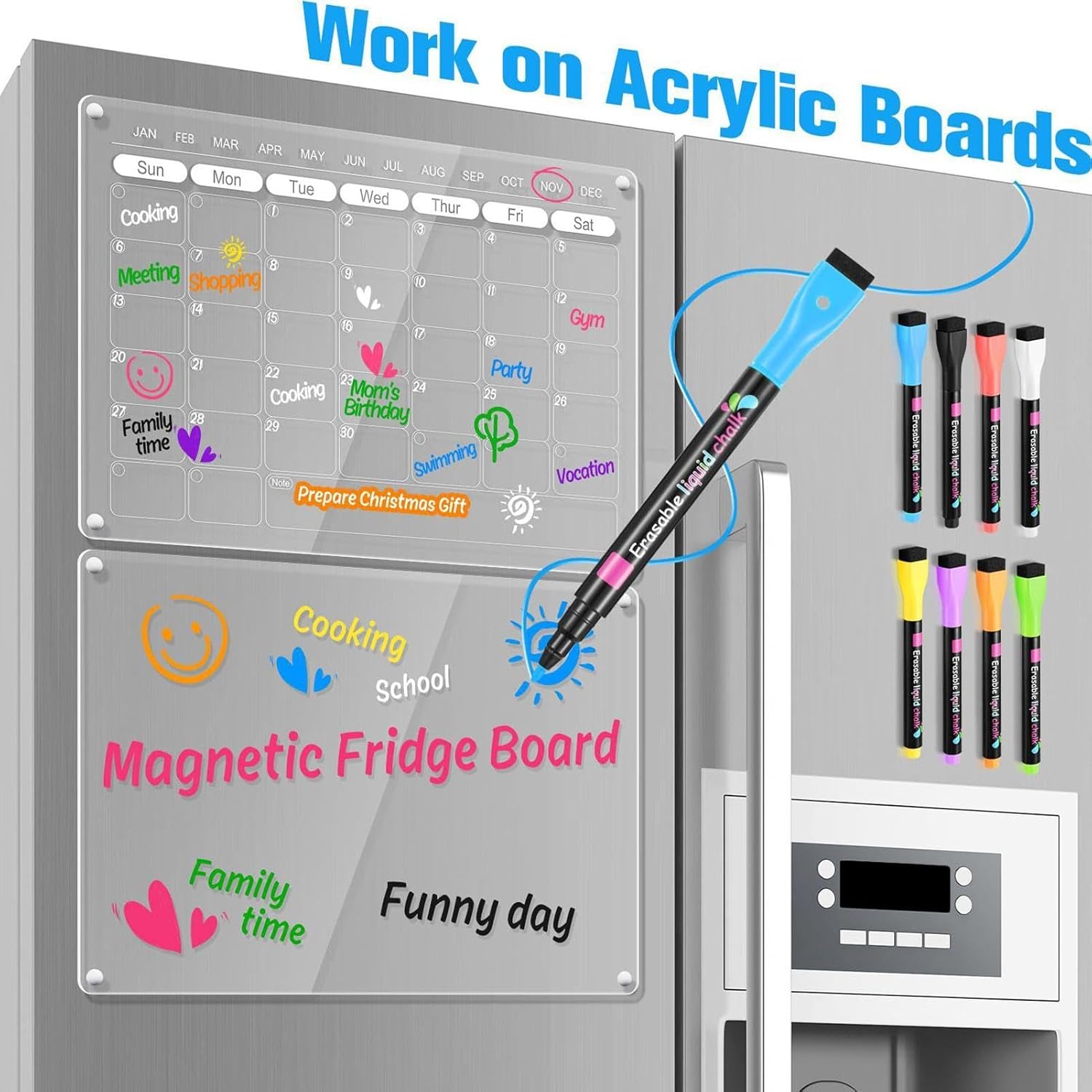 Liquid Chalk Markers, 8 Pcs Water Soluble Fluorescent Markers, 1mm Fine Tip, Dry Erase, for LED Light Board, Erasable