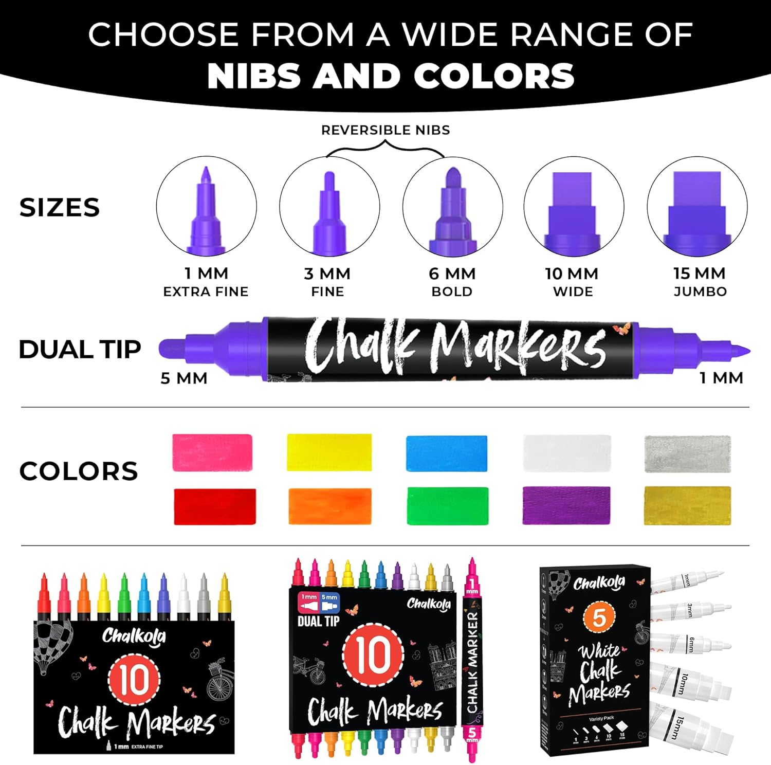 Liquid Chalk Pens (10 Pack) with Gold & Silver - Extra Fine Tip Dry Erase Marker Pens for Blackboard, Windows, Chalkboard Signs, Bistro - 1mm Tip 1 unit (Pack of 10)