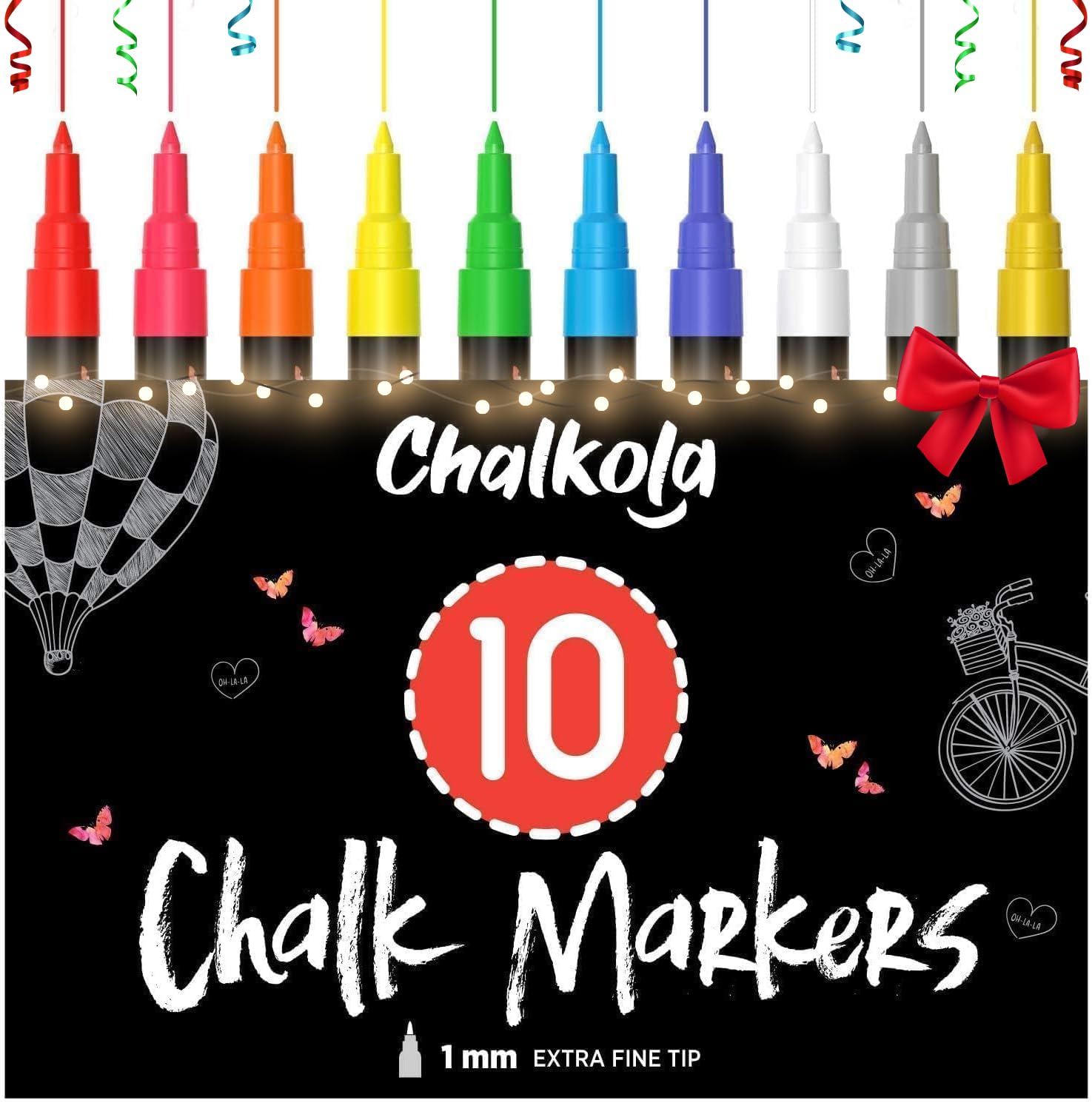 Liquid Chalk Pens (10 Pack) with Gold & Silver - Extra Fine Tip Dry Erase Marker Pens for Blackboard, Windows, Chalkboard Signs, Bistro - 1mm Tip 1 unit (Pack of 10)