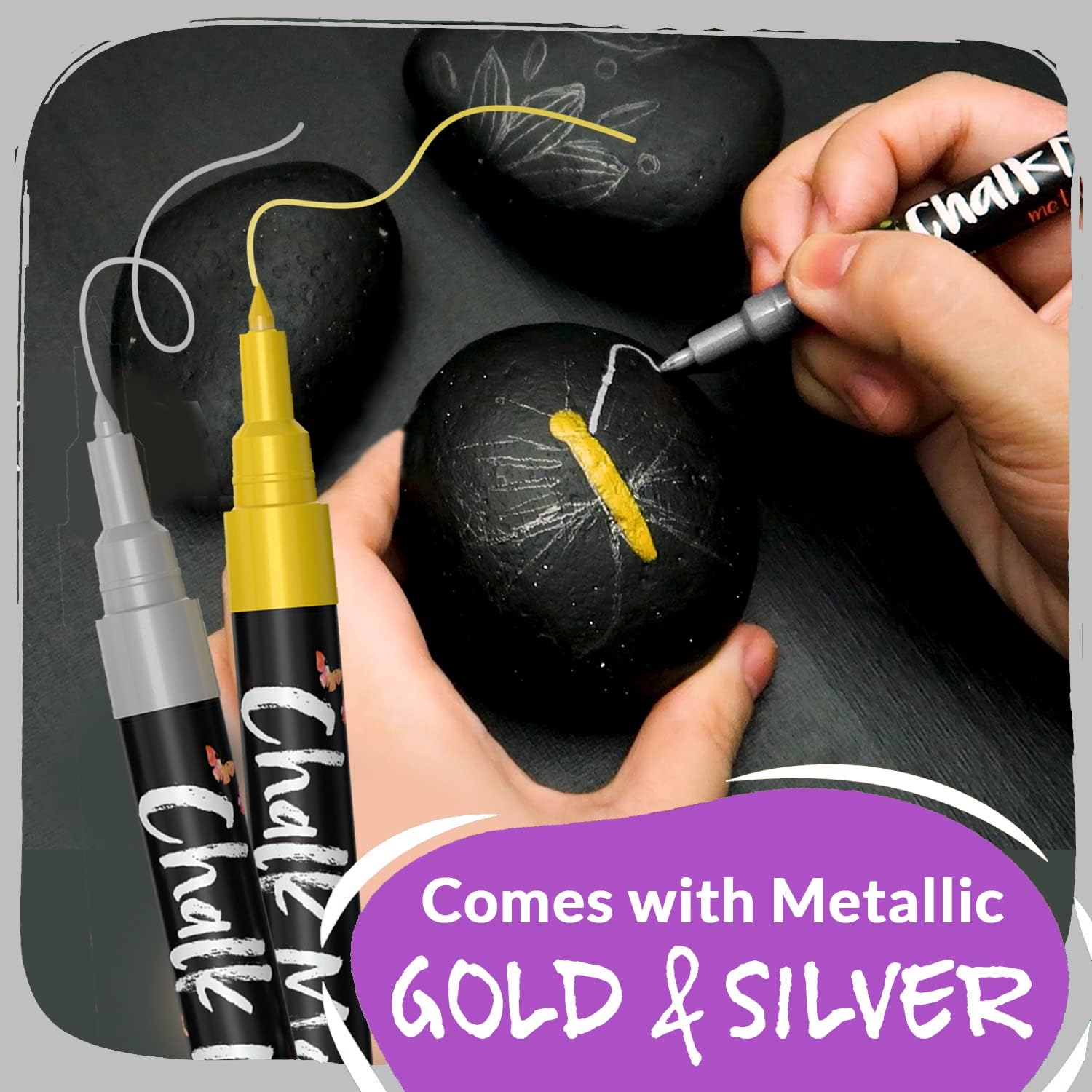 Liquid Chalk Pens (10 Pack) with Gold & Silver - Extra Fine Tip Dry Erase Marker Pens for Blackboard, Windows, Chalkboard Signs, Bistro - 1mm Tip 1 unit (Pack of 10)