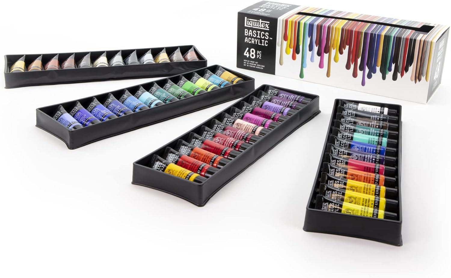 Liquitex 3699395 Basics - Acrylic paint, Monopigmented artist pigments, Lightfast, long-lasting, Satin finish, Color set 48 tubes of 22 ml Assorted basic colors 48 x 22ml