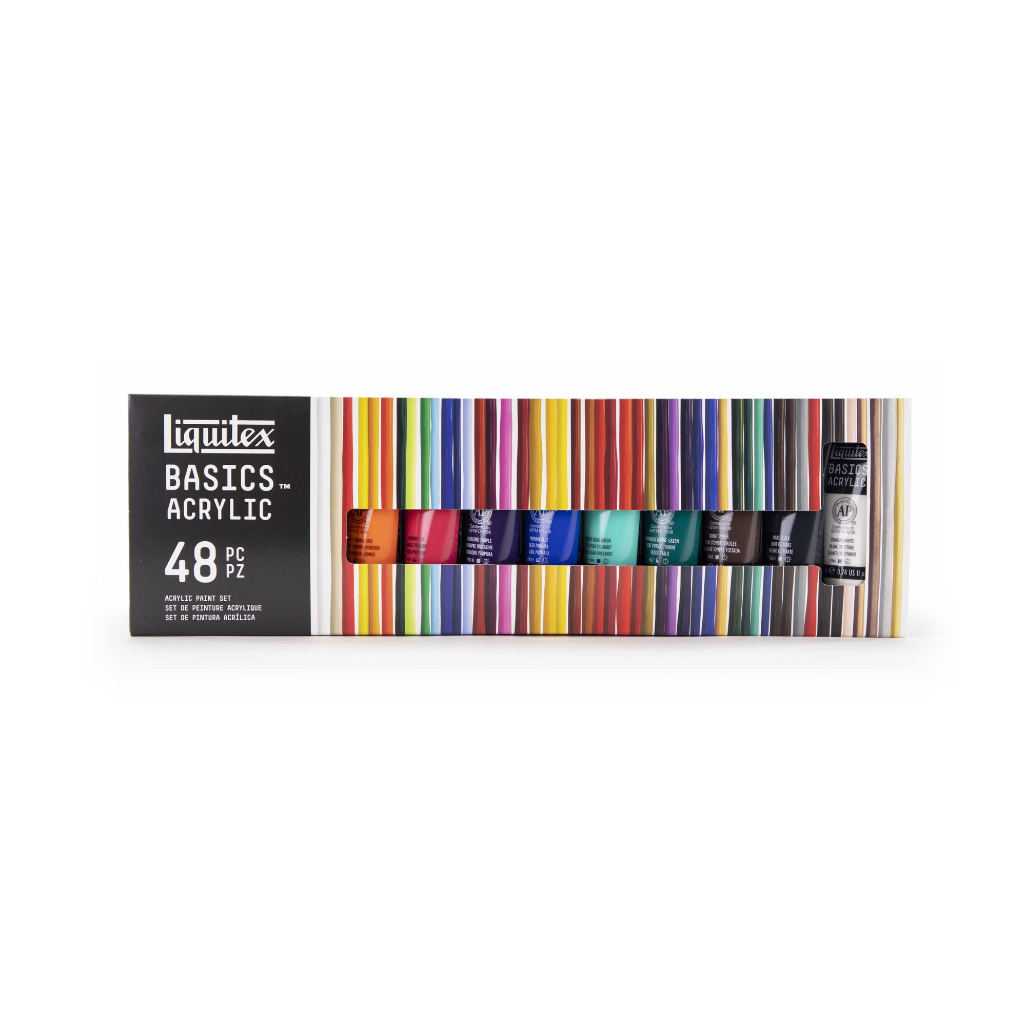 Liquitex 3699395 Basics - Acrylic paint, Monopigmented artist pigments, Lightfast, long-lasting, Satin finish, Color set 48 tubes of 22 ml Assorted basic colors 48 x 22ml