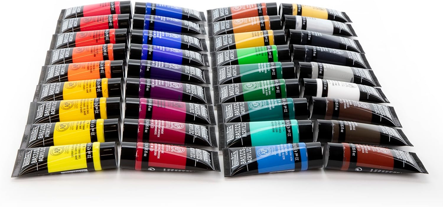 Liquitex 3699404 Basics - Acrylic paint, Monopigmented artist pigments, Lightfast, long-lasting, Satin finish, Color set 36 tubes of 22 ml Multicolour 792 ml (Pack of 1) 36 x 22ml