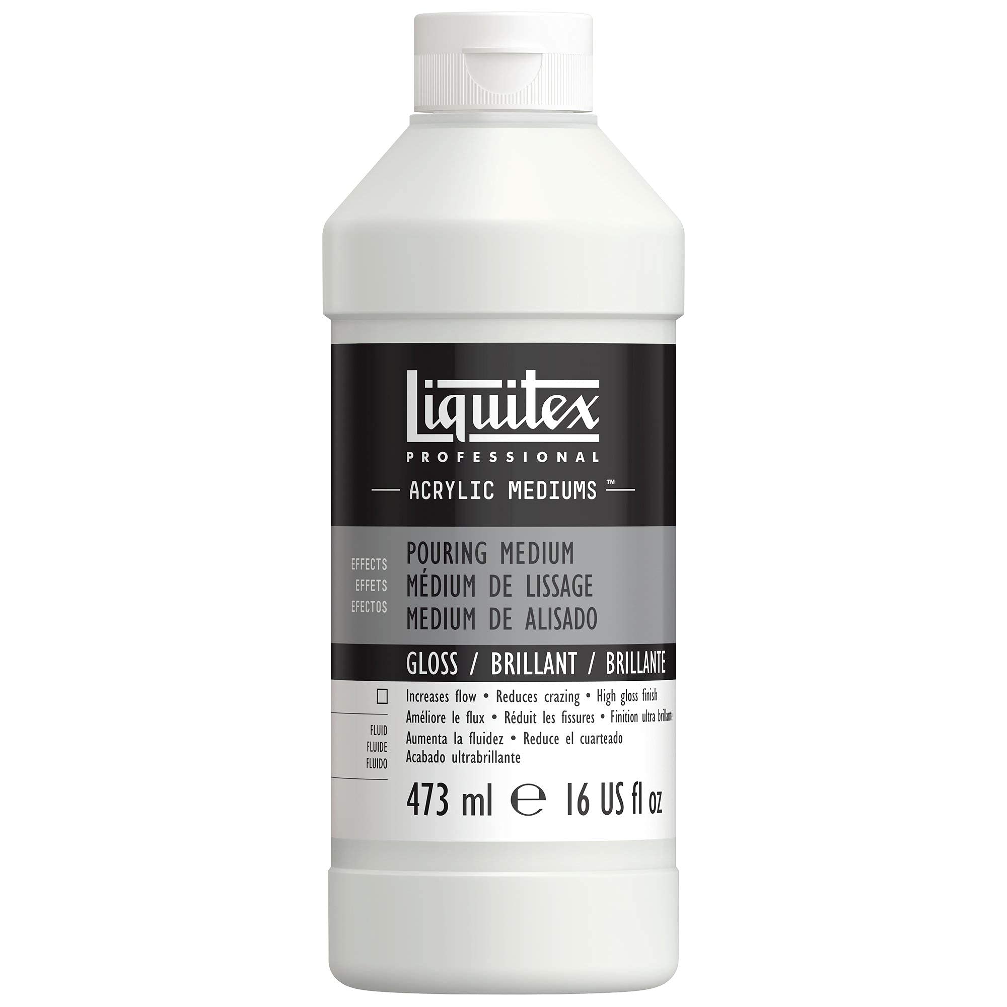 LIQUITEX 8870516 Pouring and Pouring Medium, Waterproof, Non-Yellowing, Flexible, Increases Paint Flow - Pouring Medium for Acrylic Paint, 473ml Bottle Brilliant 437ml (Pack of 1)