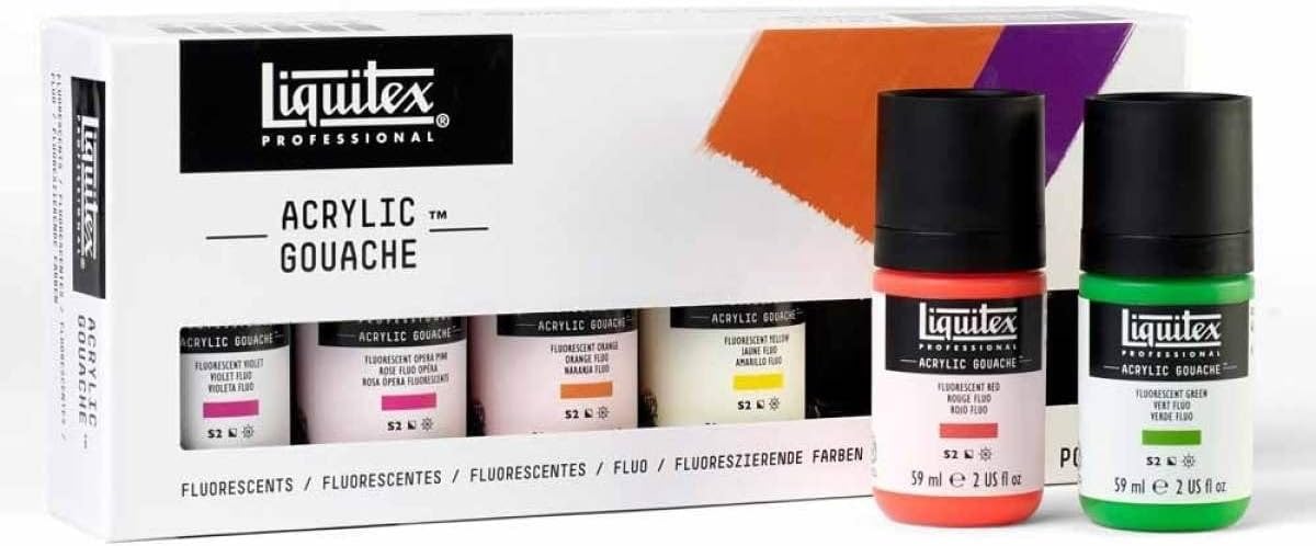 Liquitex Acrylic Gouache - Acrylic Color with Gouache Effect - 6 Bottles of 59 ml - Fluorescent Set 6 Bottles of 59ml Fluorescent Set 59 ml (Pack of 6)