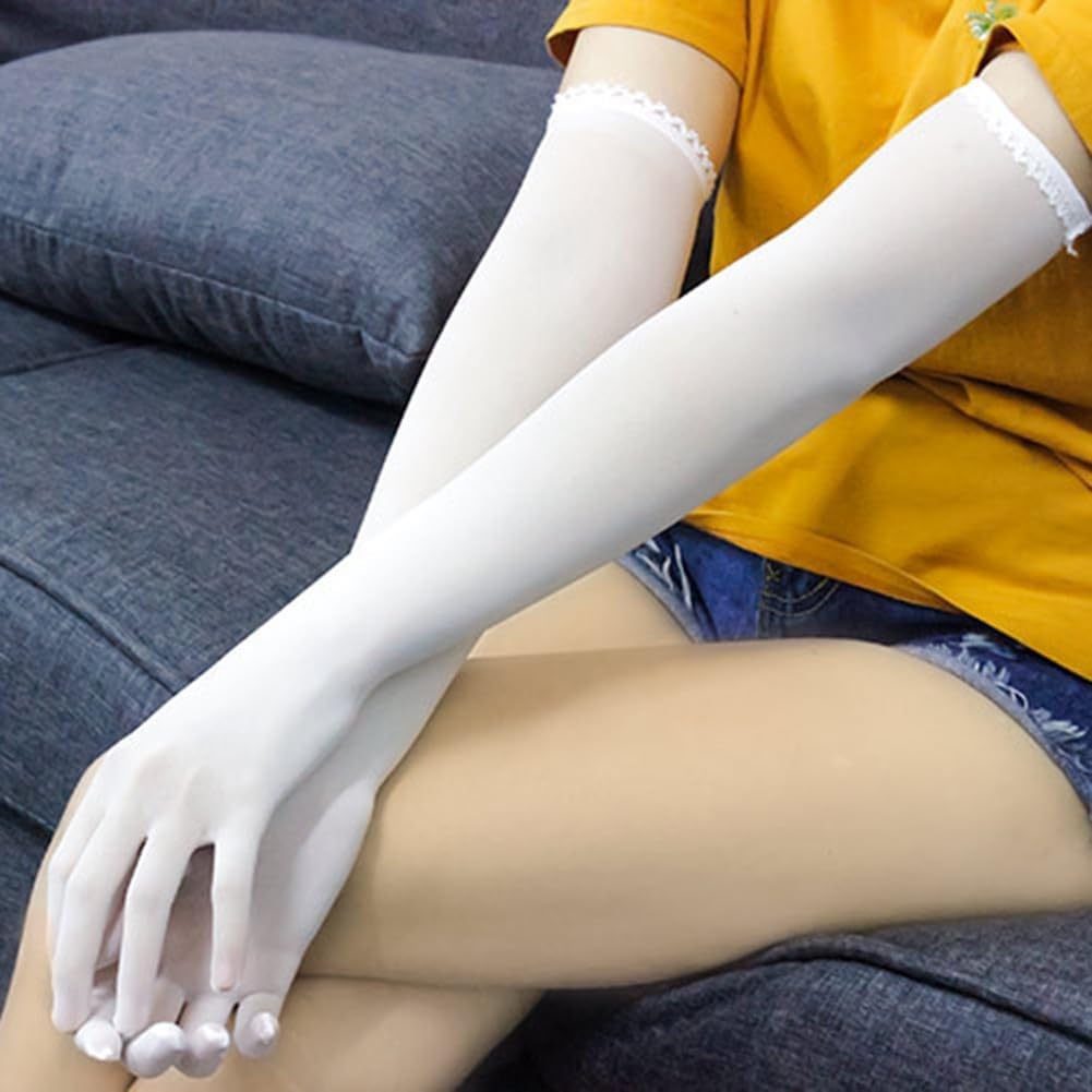 Long Breathable Seamless Nylon Gloves Perfectly Designed for Home and Social Gatherings White