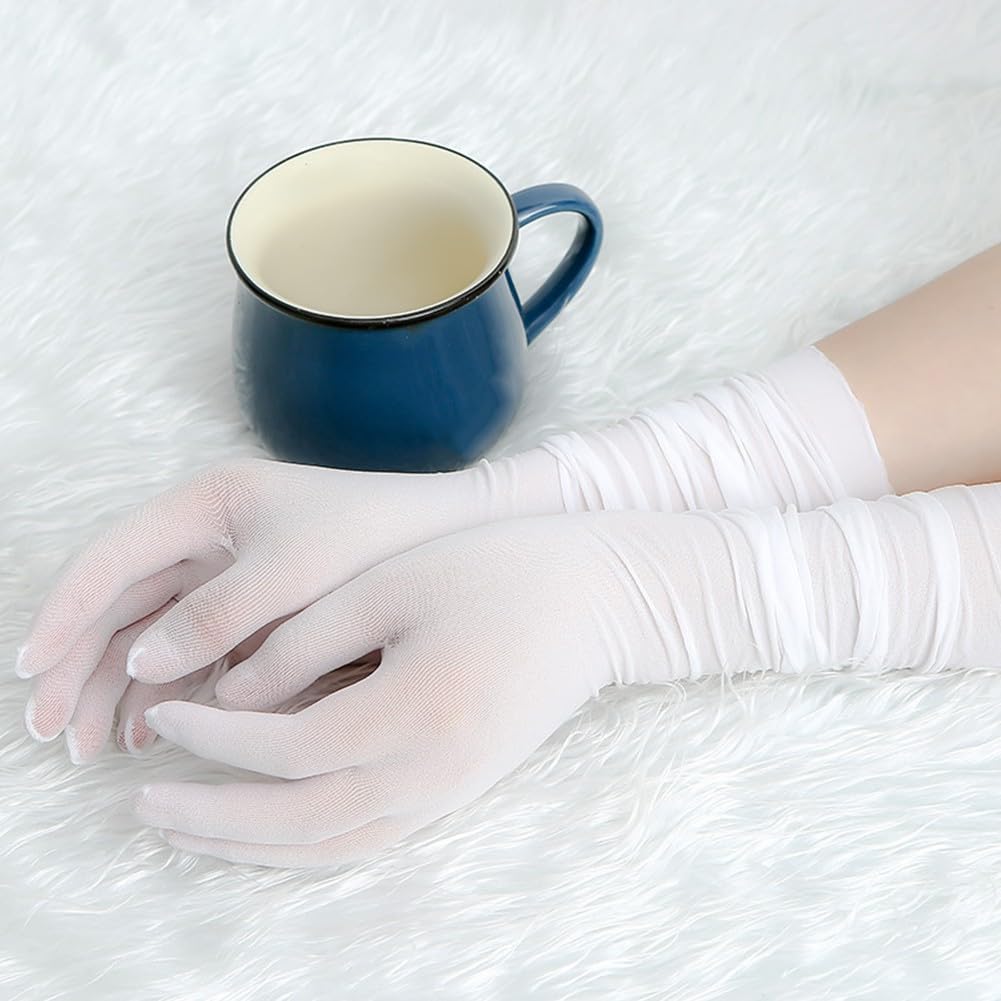 Long Breathable Seamless Nylon Gloves Perfectly Designed for Home and Social Gatherings White