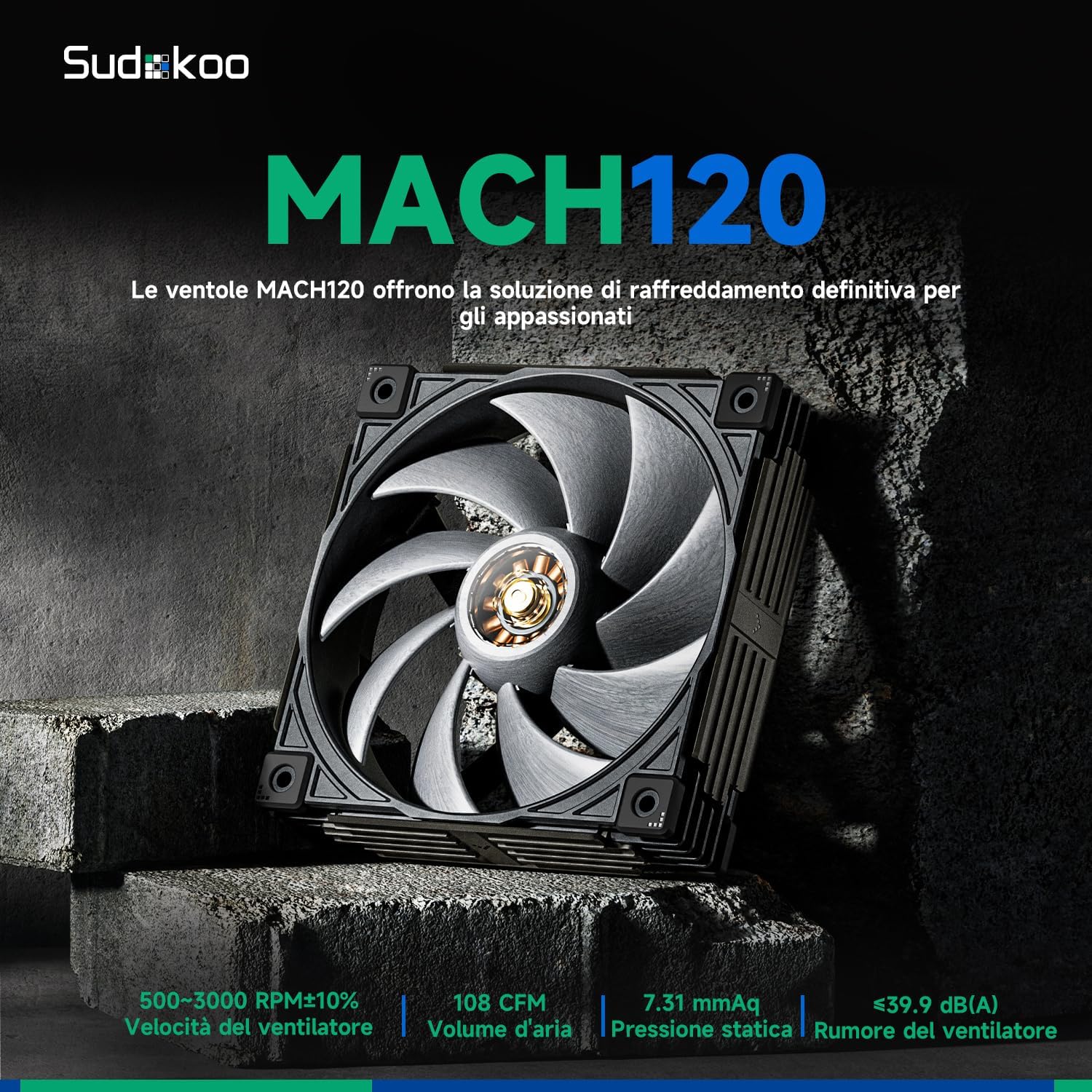 MACH120 120mm PC Fan : Quiet Cooling Fan PWM & 500-3000 RPM - Case Heatsink Fan with LCP and FOC Motor & Dynamic Balance Correction, 6 Year Warranty