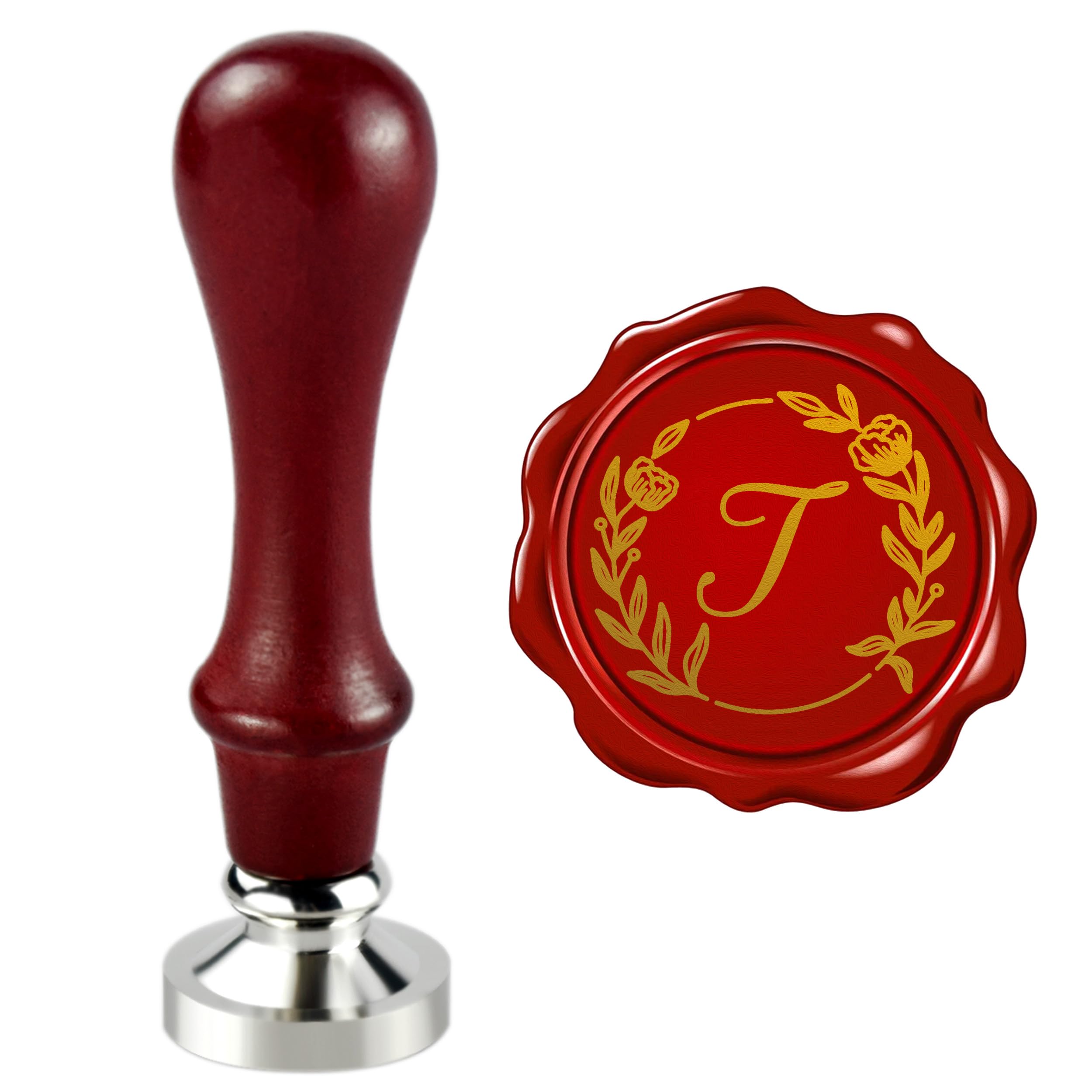 Mceal Wax Wax Seal, Silver Brass Seal 25mm Dia, Wedding Invitation, Gift Card Envelopes, Christmas Gift Initial, Letter T 25mm Letter T