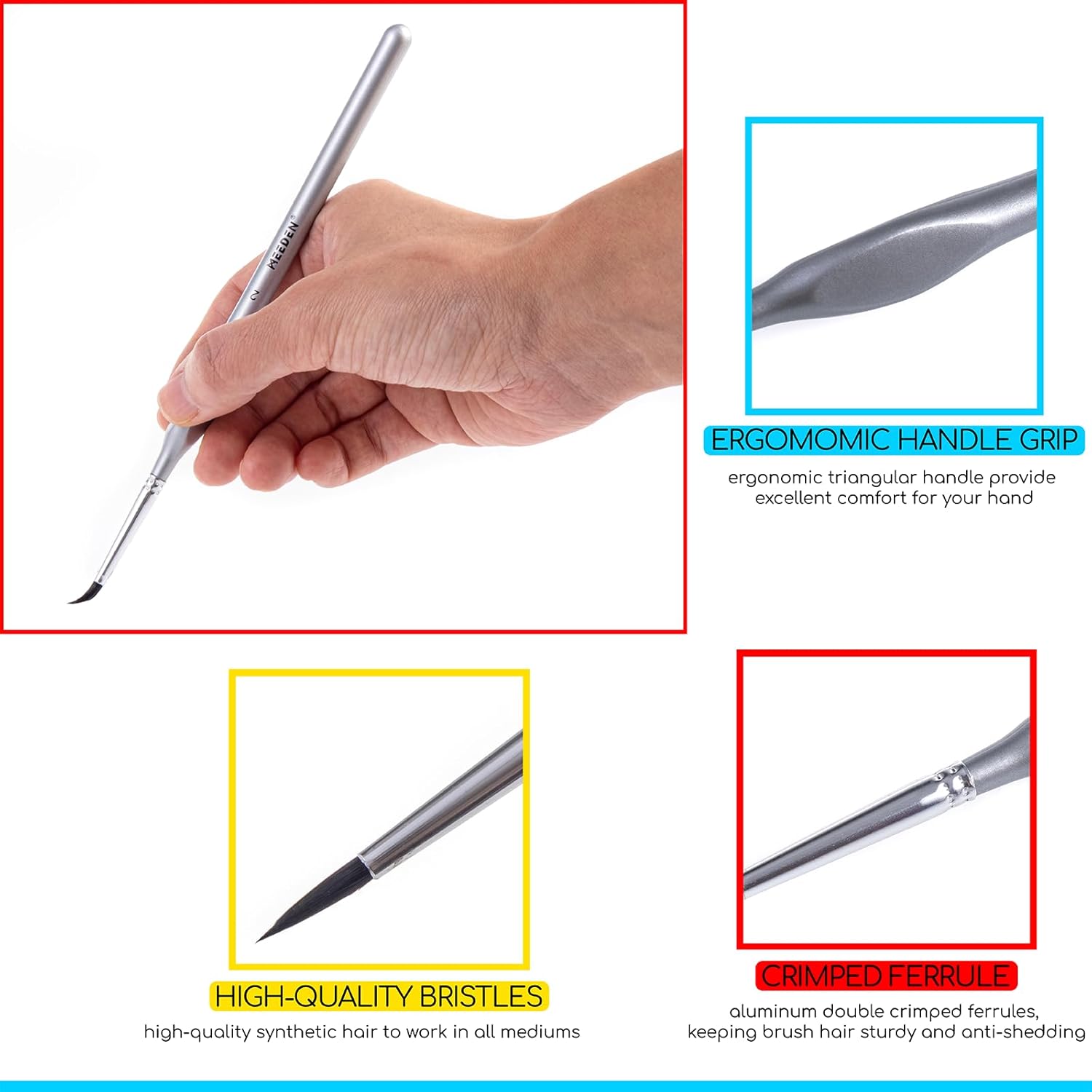 MEEDEN 15Pcs Miniature Paintbrush Set, Professional Fine Tip Brush Set, Acrylic Painting Brushes, Watercolor, Oil Painting, Face and Nail Models