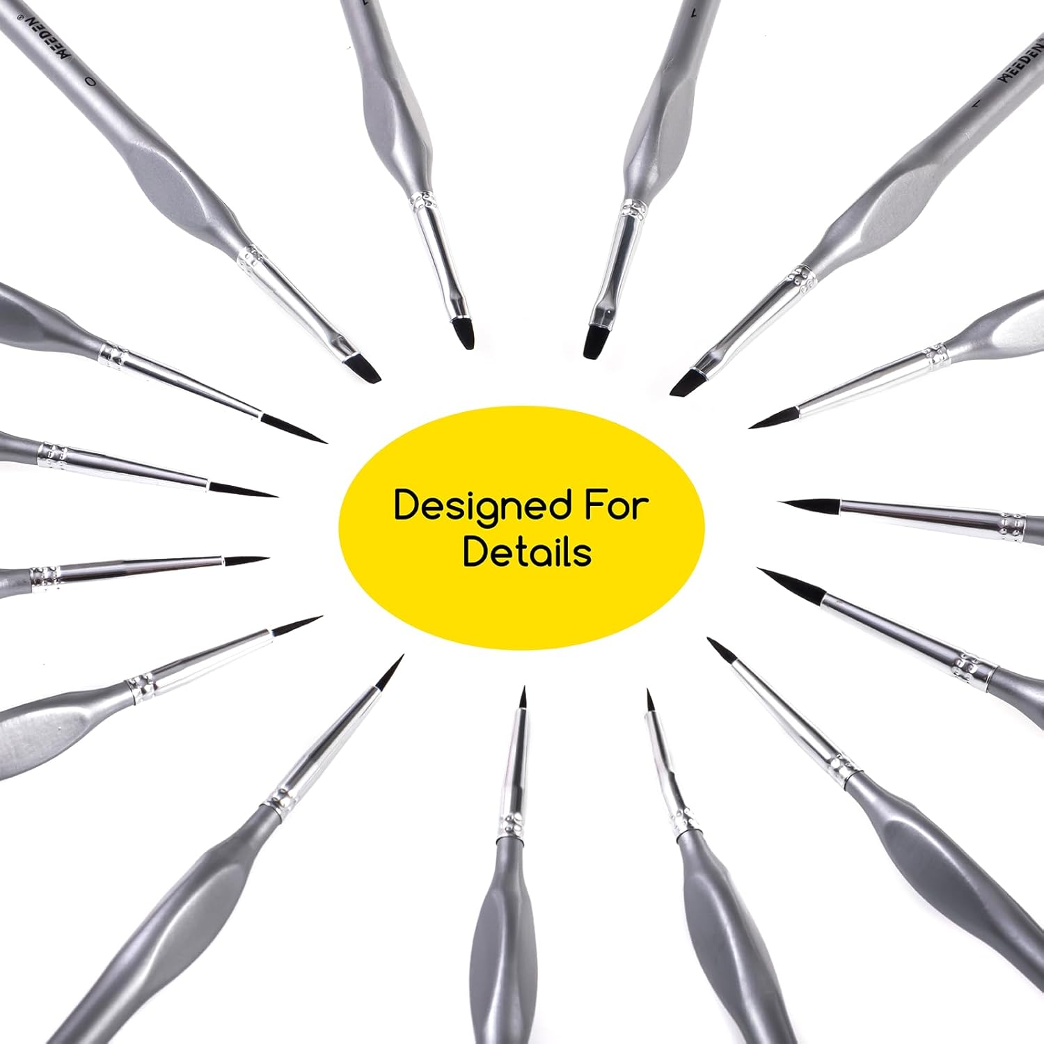 MEEDEN 15Pcs Miniature Paintbrush Set, Professional Fine Tip Brush Set, Acrylic Painting Brushes, Watercolor, Oil Painting, Face and Nail Models