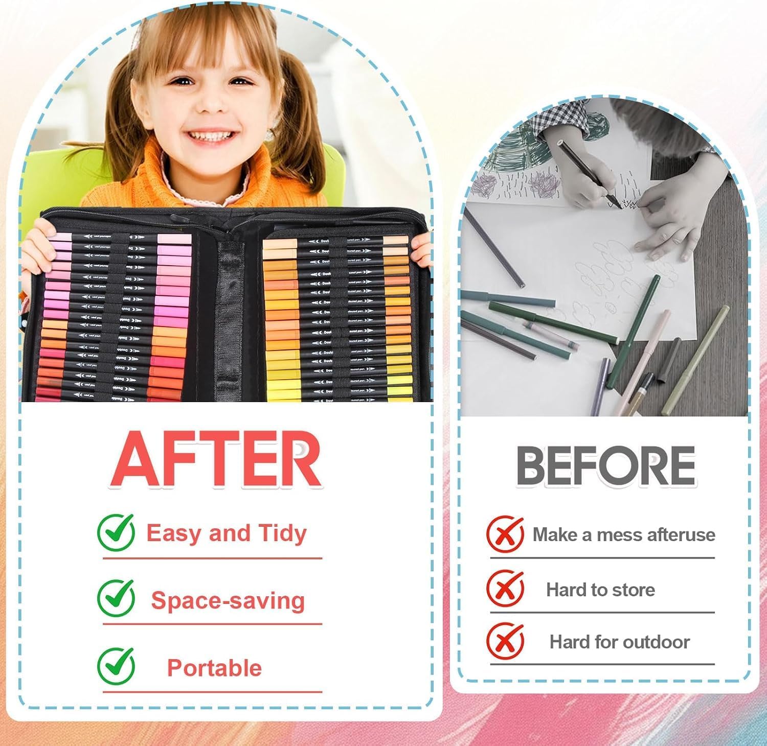 MIAOKE 120 Dual Tip Markers, with 3 Coloring Books, Thick and Thin Markers, 3 Refills and a Black Waterproof Case for Painting Fabric Bag